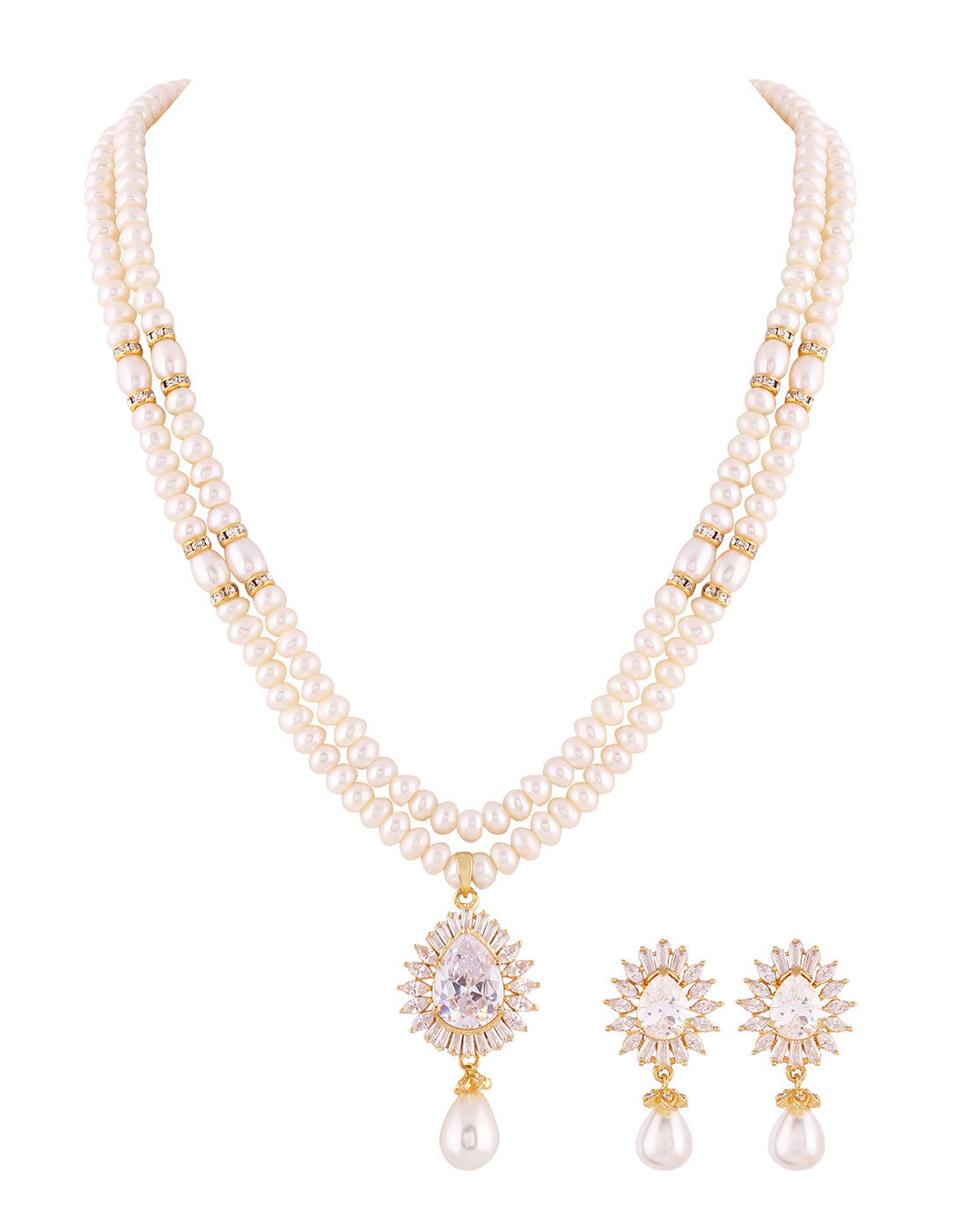 Real Natural Fresh Water Double String Pearl Set With Certificate(D.No ADPRLS458)