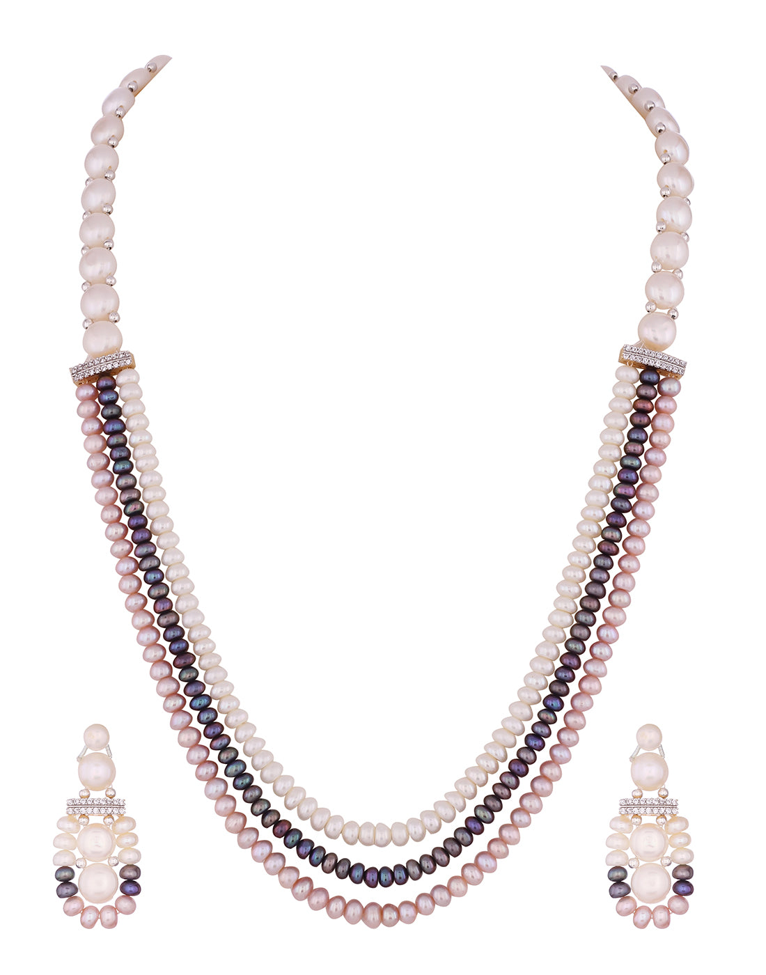 Real Natural Fresh Water Triple String Pearl Set With Certificate(D.No ADPRLS829)