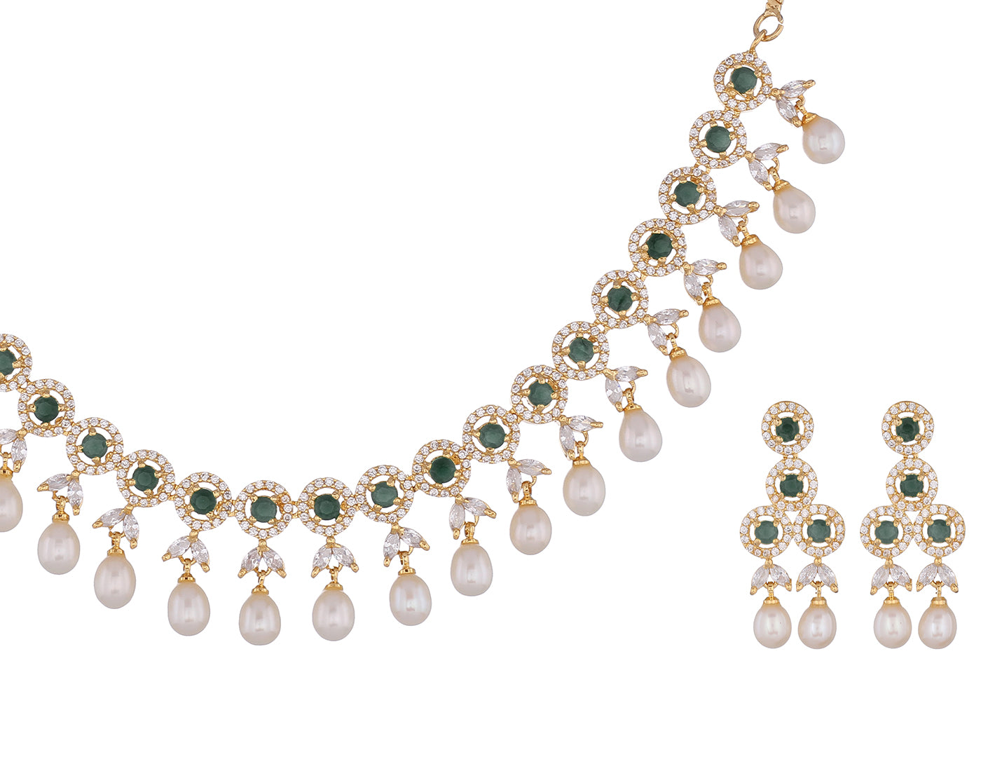 Cz Stone Studded Necklace Set With Real Pearl Drops With Certificate(D.No ADPRLS832)