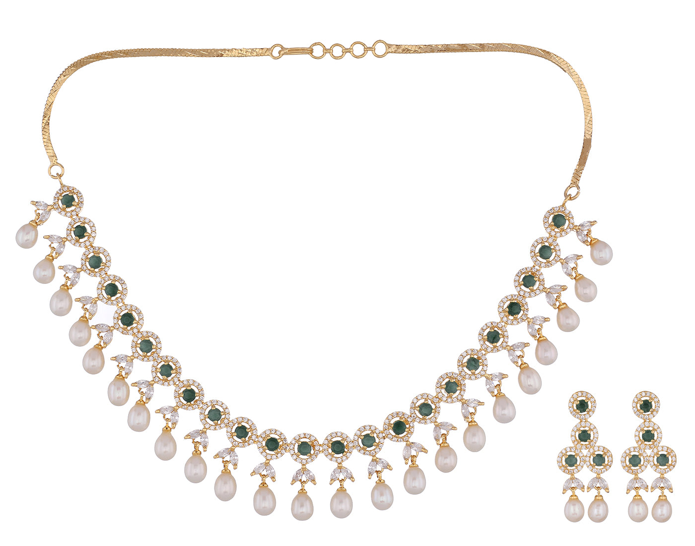Cz Stone Studded Necklace Set With Real Pearl Drops With Certificate(D.No ADPRLS832)