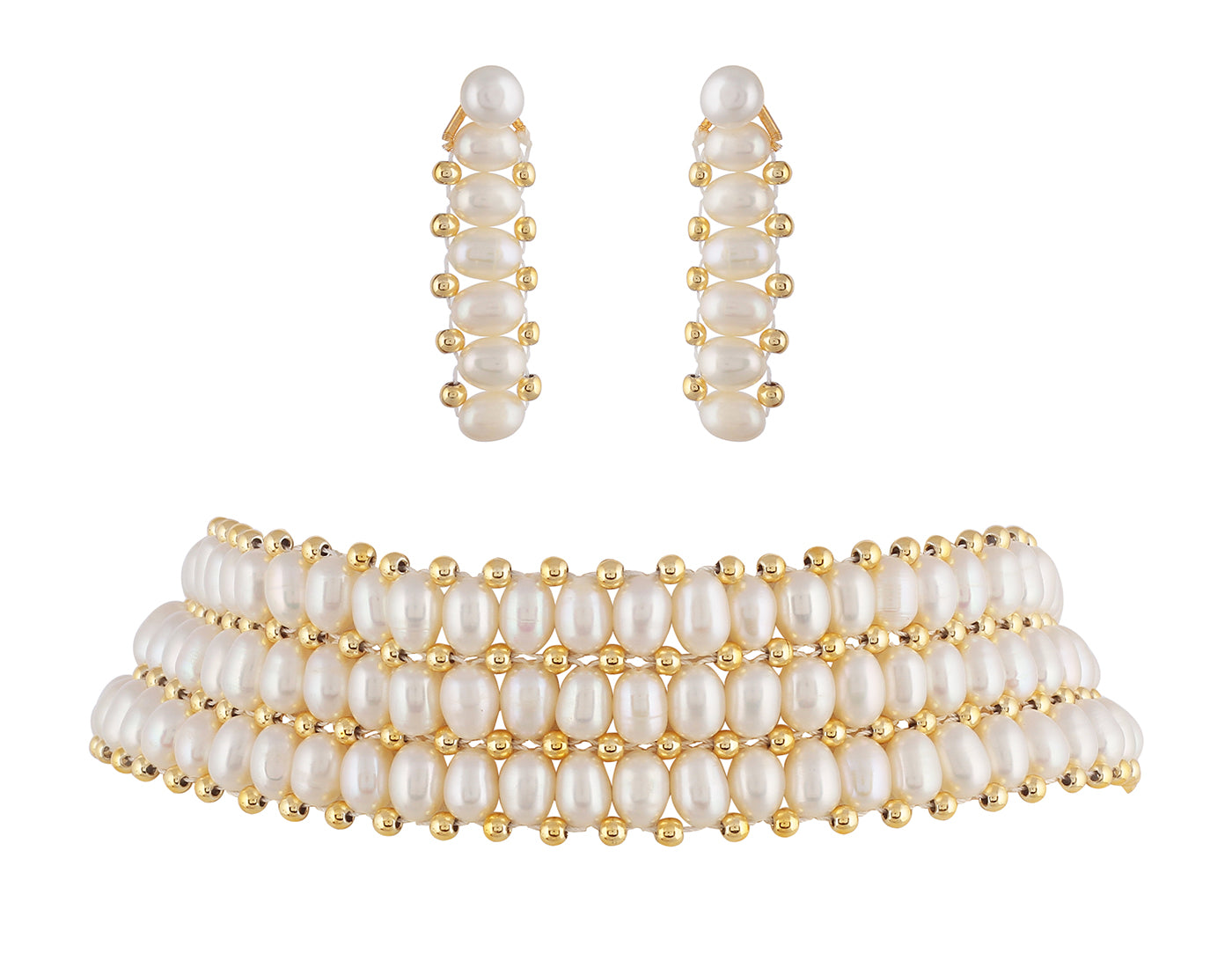 Real Natural Fresh Water Oval Pearls Choker Set With Certificate(D.No CKR267)