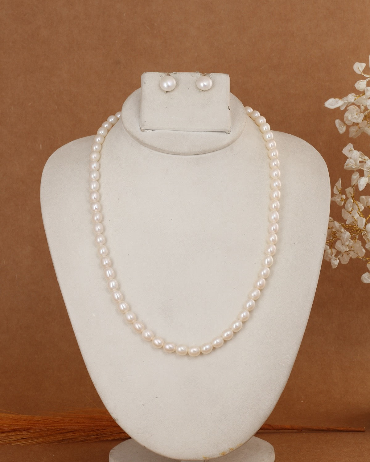 Real Natural Fresh Water Single Line Pearls Mala Set 5 MM With Certificate(D.No NPS134A)