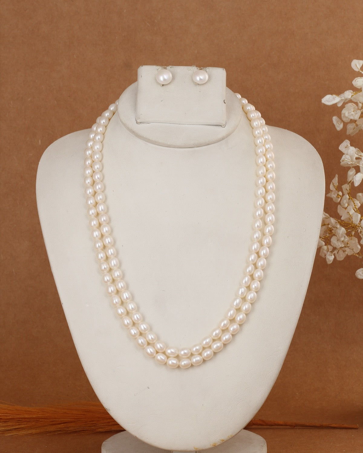 Real Natural Fresh Water Double Line Pearls Mala Set 5 MM With Certificate(D.No NPS134)