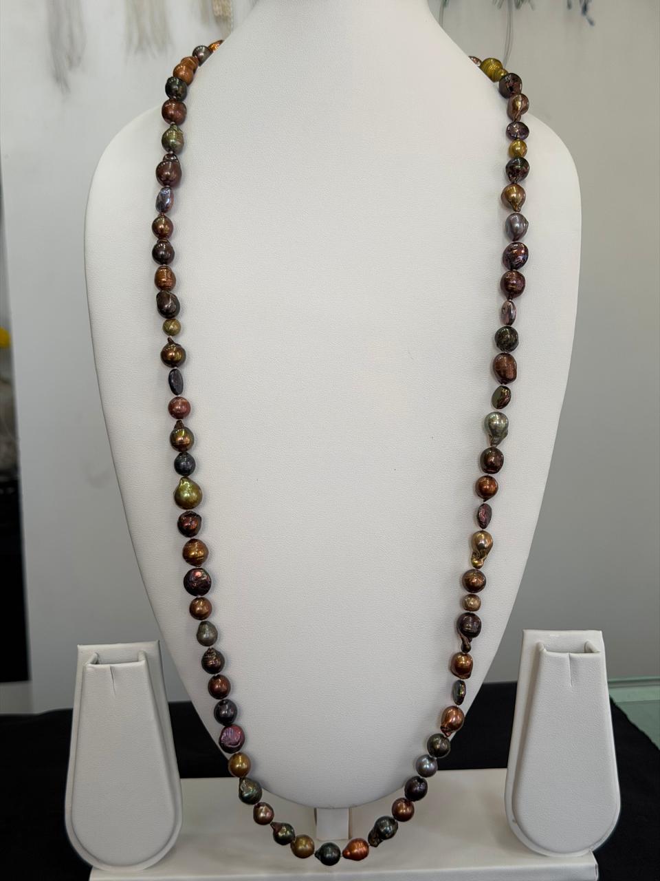 Long Length 34 Inches Authentic Real Natural Fresh Water Multi Colour knotted Pearls Mala Set With Certificate(D.No NPS158)