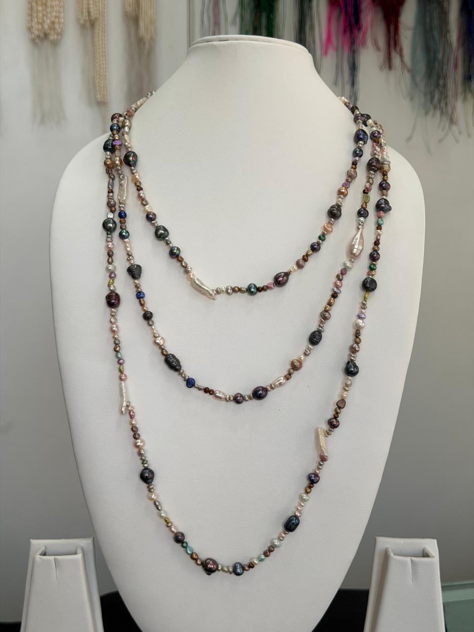 Long Length 70 Inches Authentic Real Natural Fresh Water Multi Colour knotted Pearls Mala Set With Certificate(D.No NPS160)