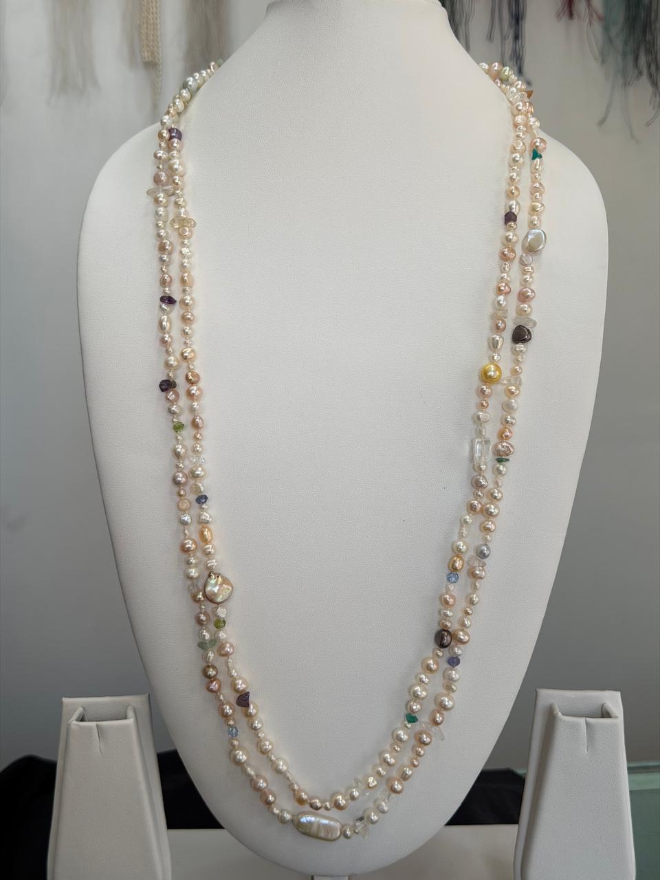 Long Length 62 Inches Authentic Real Natural Fresh Water knotted Pearls Mala With Certificate(D.No NPS169)