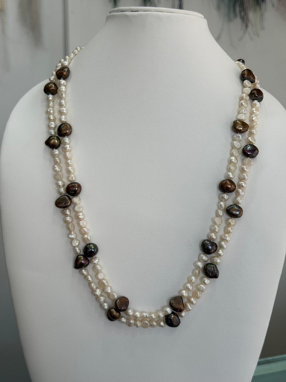 Long Length 46 Inches Authentic Real Natural Fresh Water knotted Pearls Mala With Certificate(D.No NPS170)