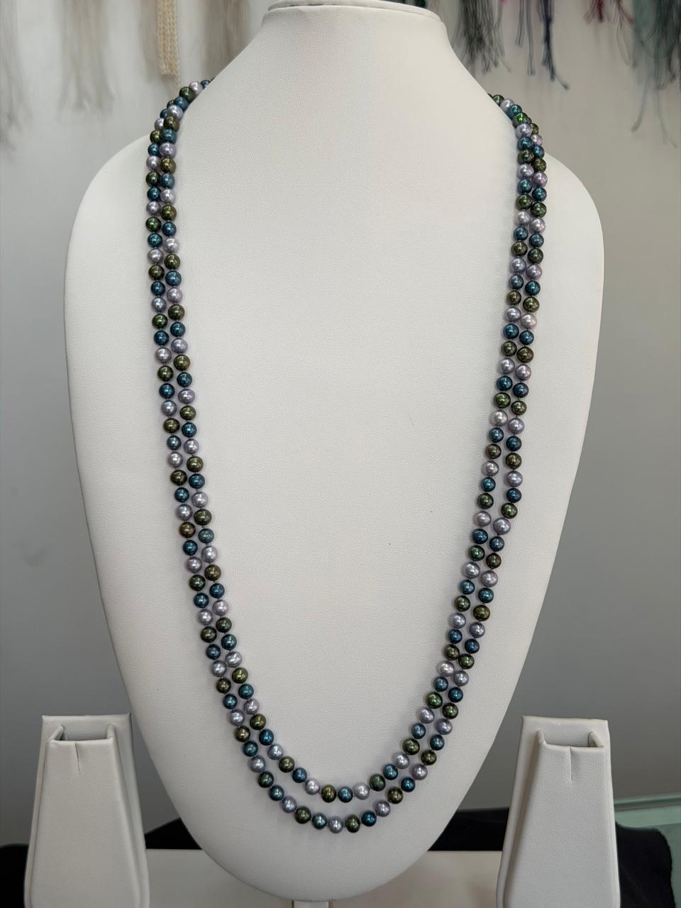 Long Length 60 Inches Authentic Real Natural Fresh Water knotted Pearls Mala With Certificate(D.No NPS171)