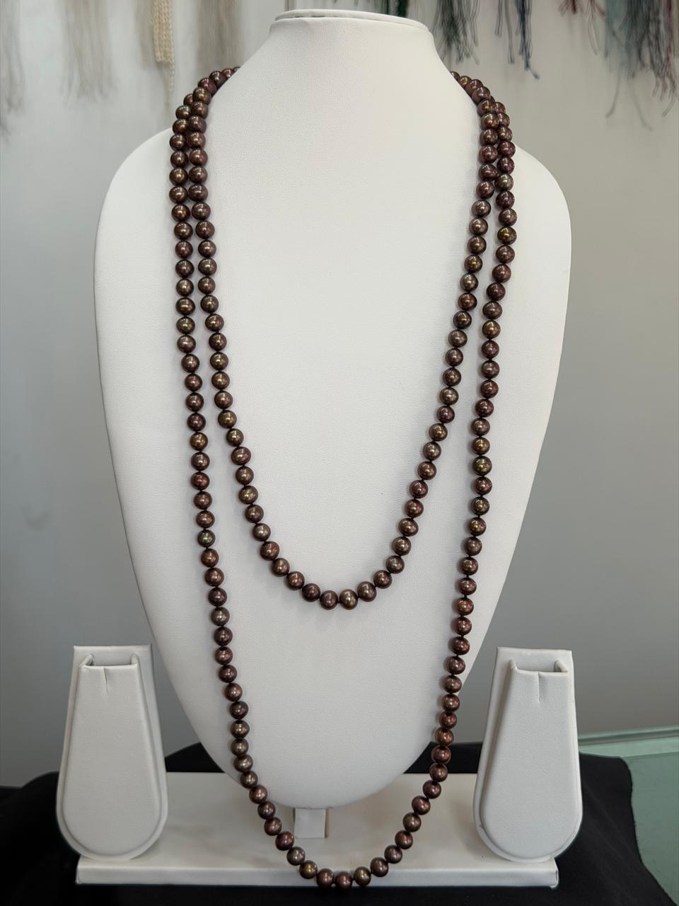 Long Length 62 Inches Authentic Real Natural Fresh Water knotted Pearls Mala With Certificate(D.No NPS172)