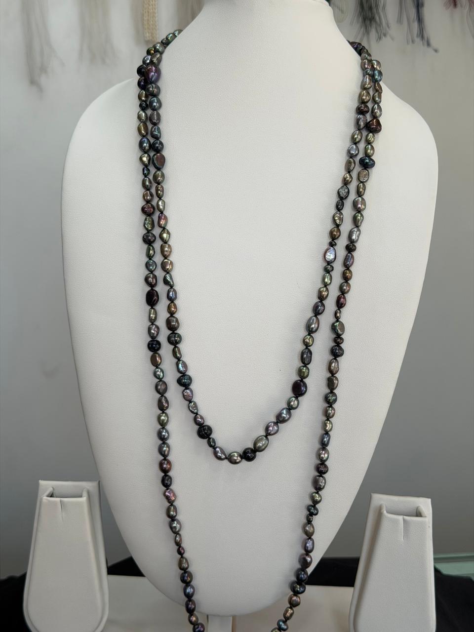 Long Length 60 Inches Authentic Real Natural Fresh Water knotted Pearls Mala With Certificate(D.No NPS173)