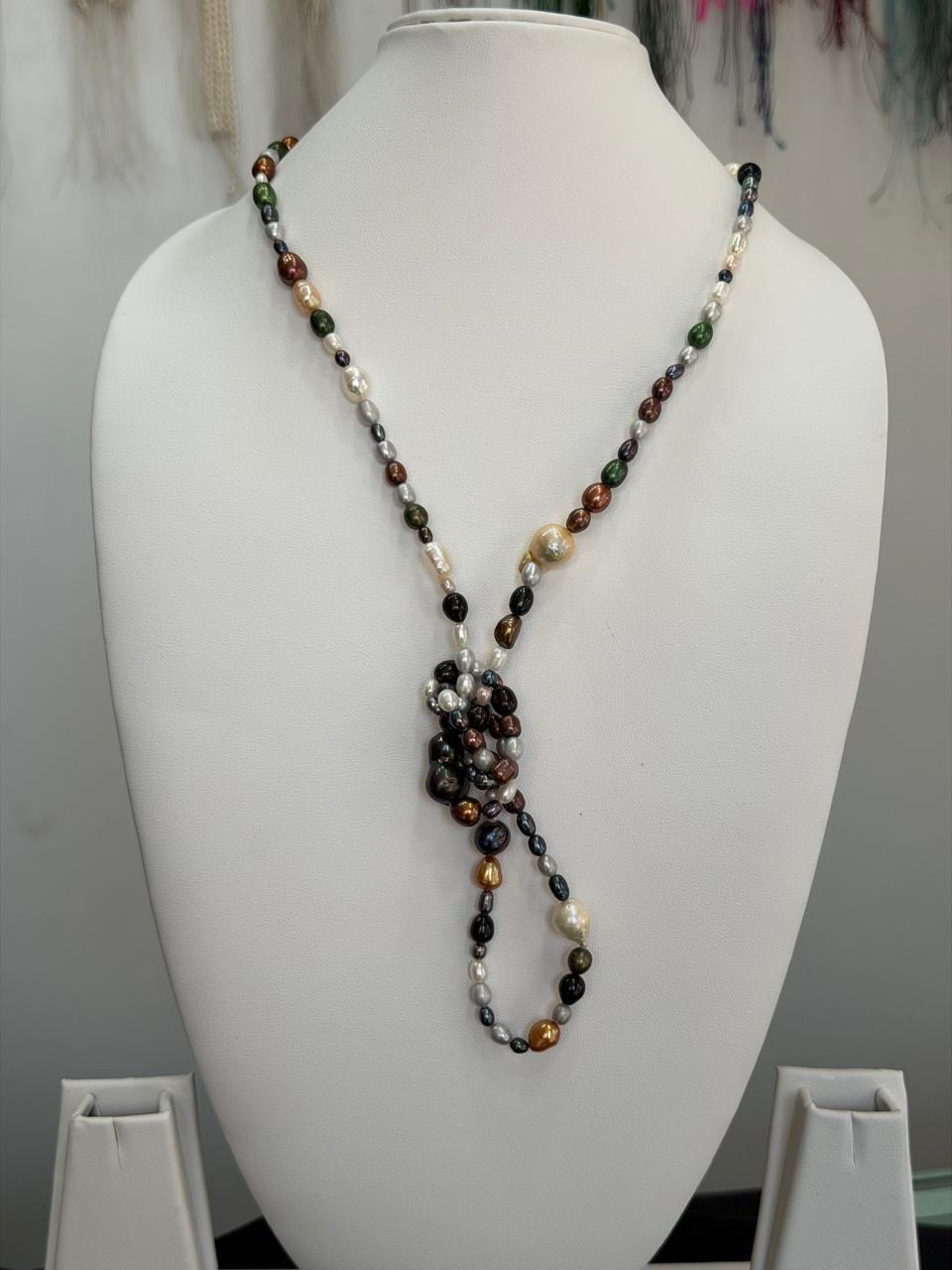 Long Length 35 Inches Authentic Real Natural Fresh Water knotted Pearls Mala With Certificate(D.No NPS175)