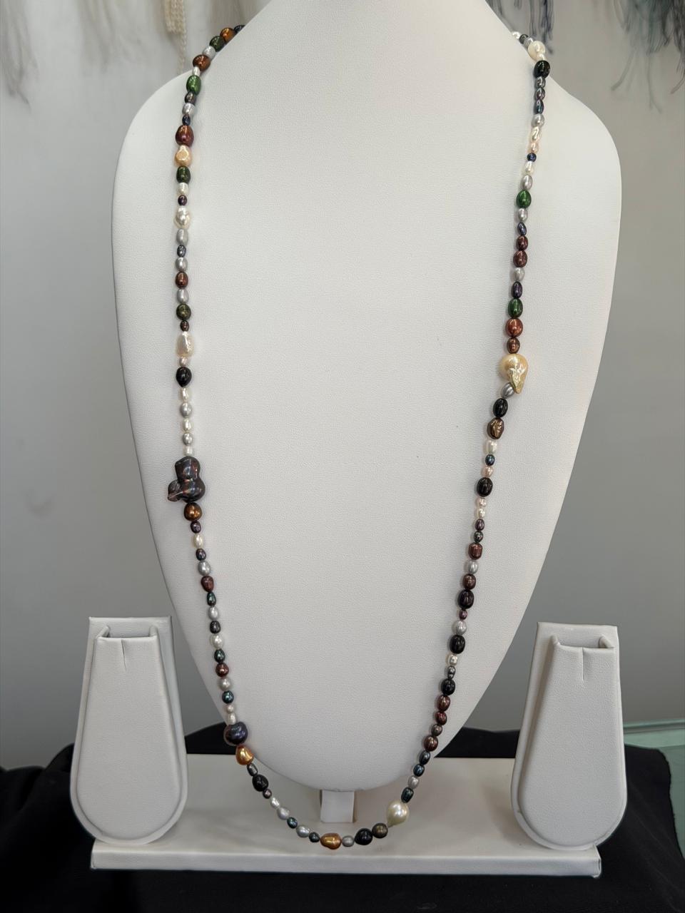 Long Length 35 Inches Authentic Real Natural Fresh Water knotted Pearls Mala With Certificate(D.No NPS175)