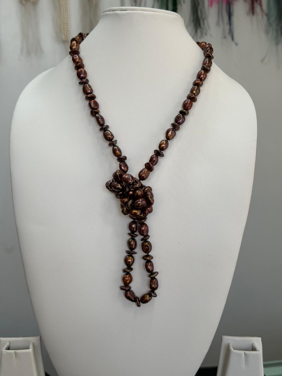 Long Length 35 Inches Authentic Real Natural Fresh Water knotted Pearls Mala With Certificate(D.No NPS176)