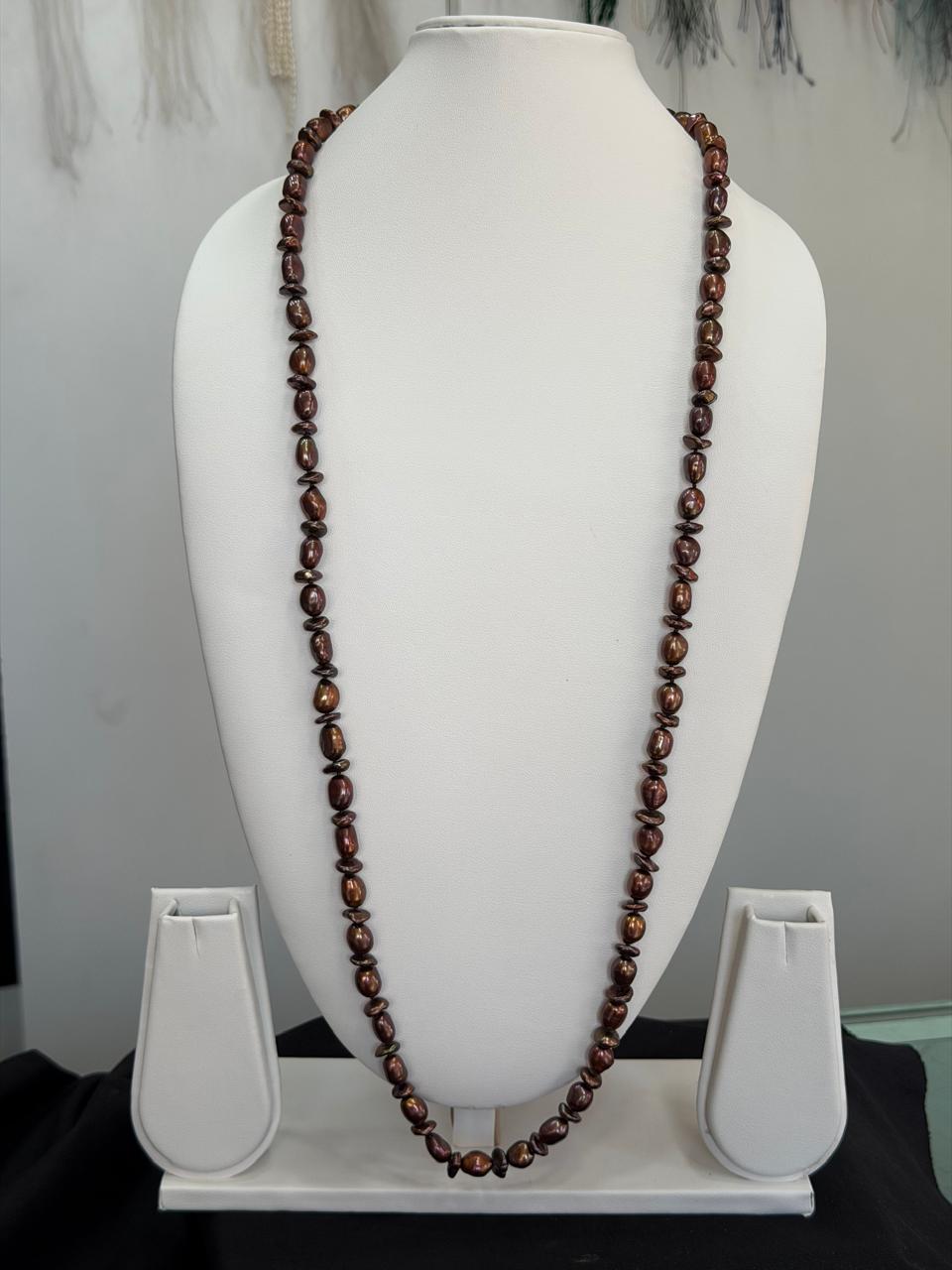 Long Length 35 Inches Authentic Real Natural Fresh Water knotted Pearls Mala With Certificate(D.No NPS176)