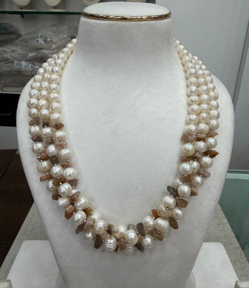 Exclusive Authentic Real Natural Fresh Water knotted Pearls Mala With Certificate(D.No NPS186)