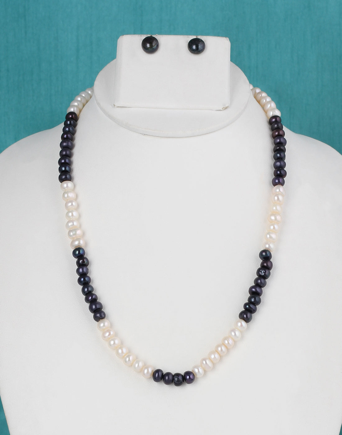 Real Natural Fresh Water Single Line Plain Black N White Colour Pearls Mala Set 5 MM With Certificate(D.No NPS236)