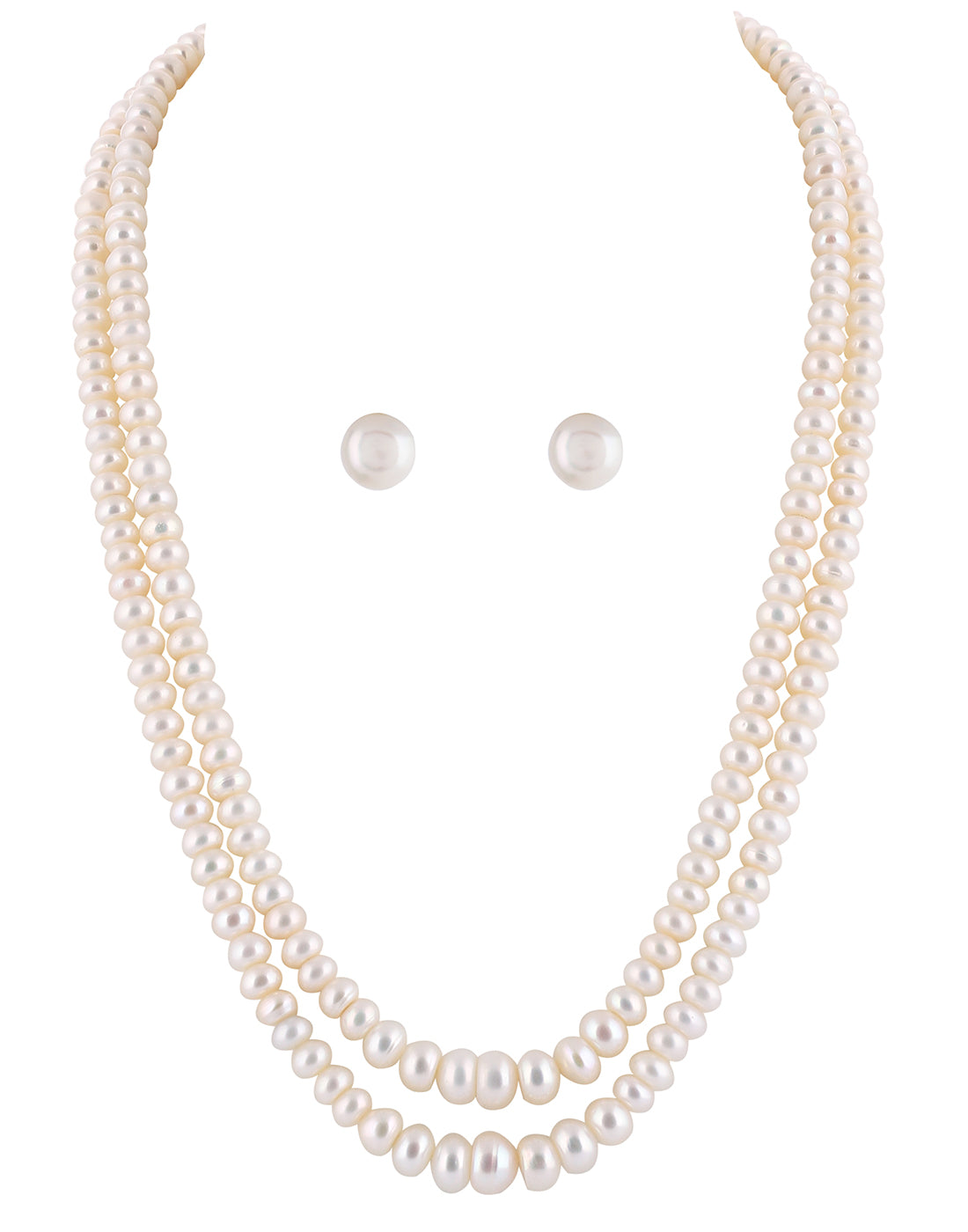 Premium Quality Real Natural Fresh Water Double Line Plain Pearl 4 To 8 MM Graduation Mala Set With Certificate(D.No NPS255)