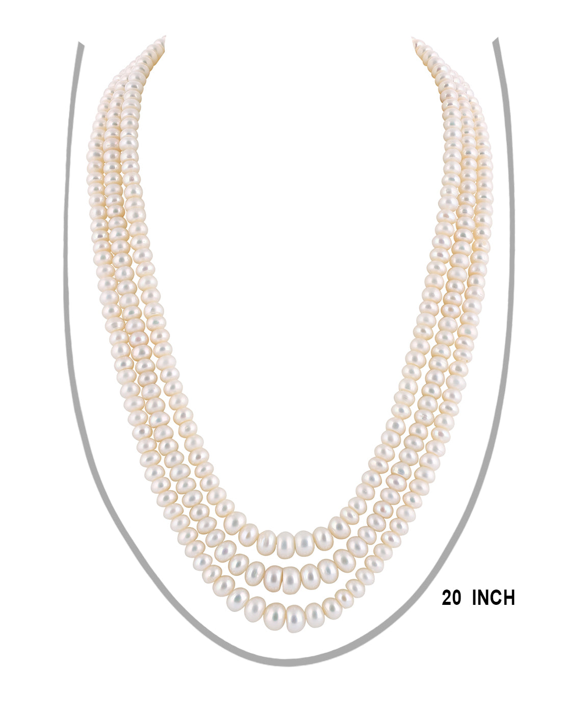 Premium Quality Real Natural Fresh Water Triple Line Plain Pearl 4 To 8 MM Graduation Mala Set With Certificate(D.No NPS256)
