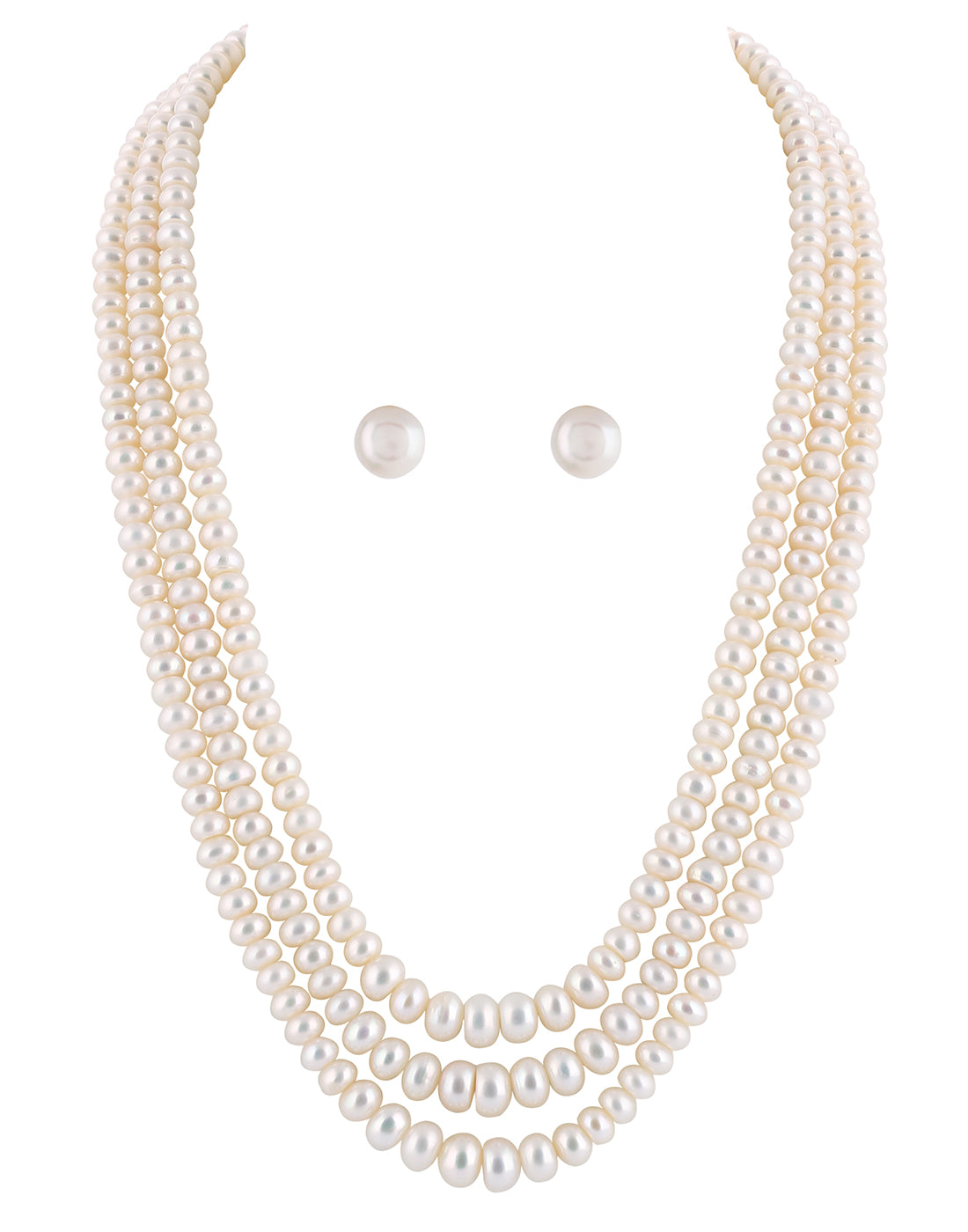 Premium Quality Real Natural Fresh Water Triple Line Plain Pearl 4 To 8 MM Graduation Mala Set With Certificate(D.No NPS256)