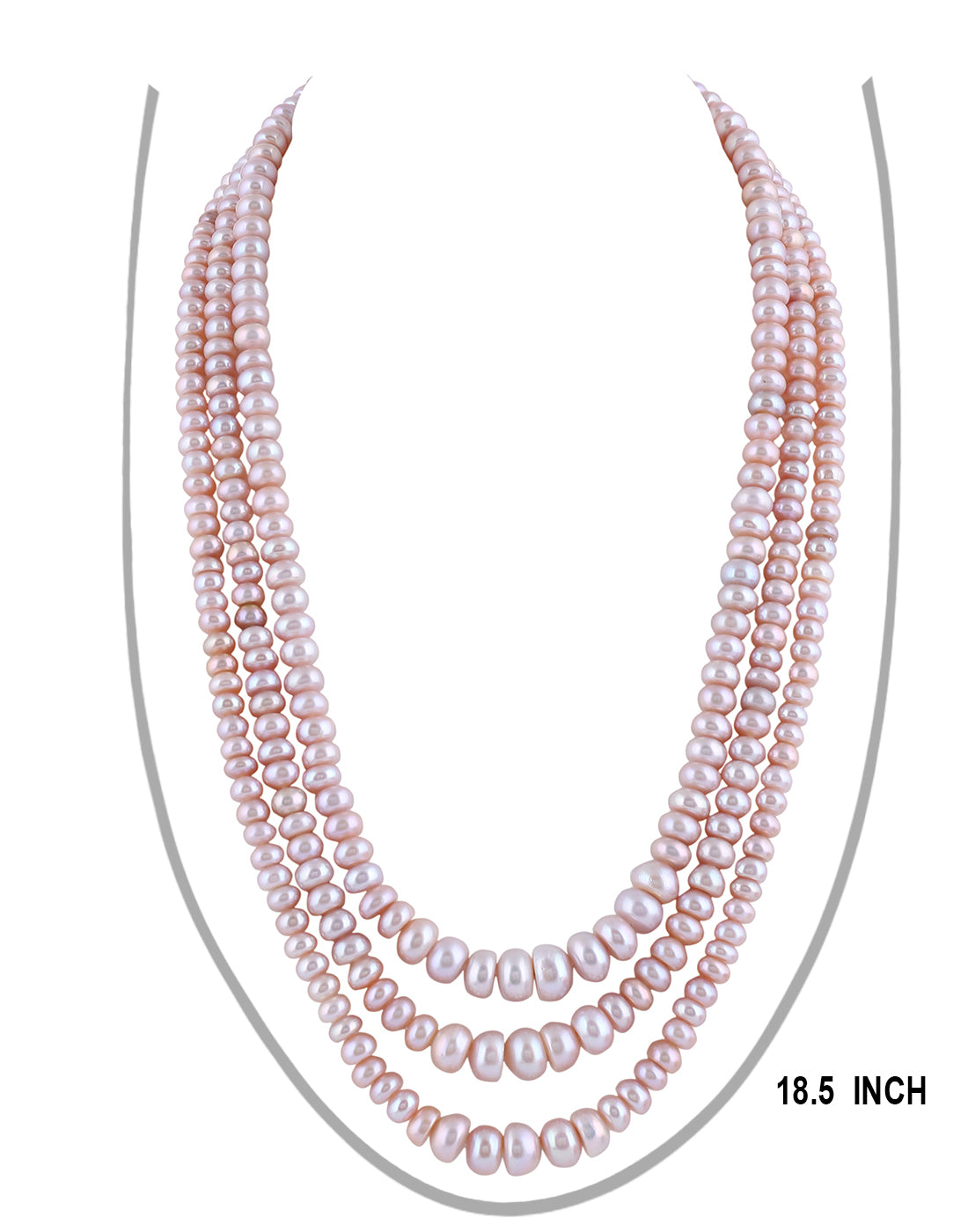Real Natural Fresh Water Triple Line Plain Pearl 5 To 12 MM Graduation Mala Set With Certificate(D.No NPS270)