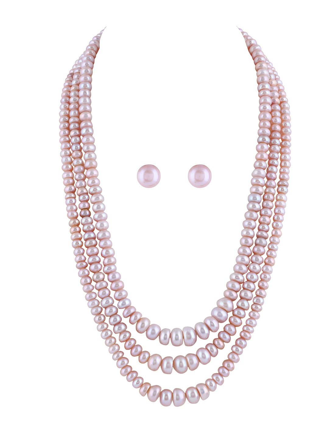 Real Natural Fresh Water Triple Line Plain Pearl 5 To 12 MM Graduation Mala Set With Certificate(D.No NPS270)