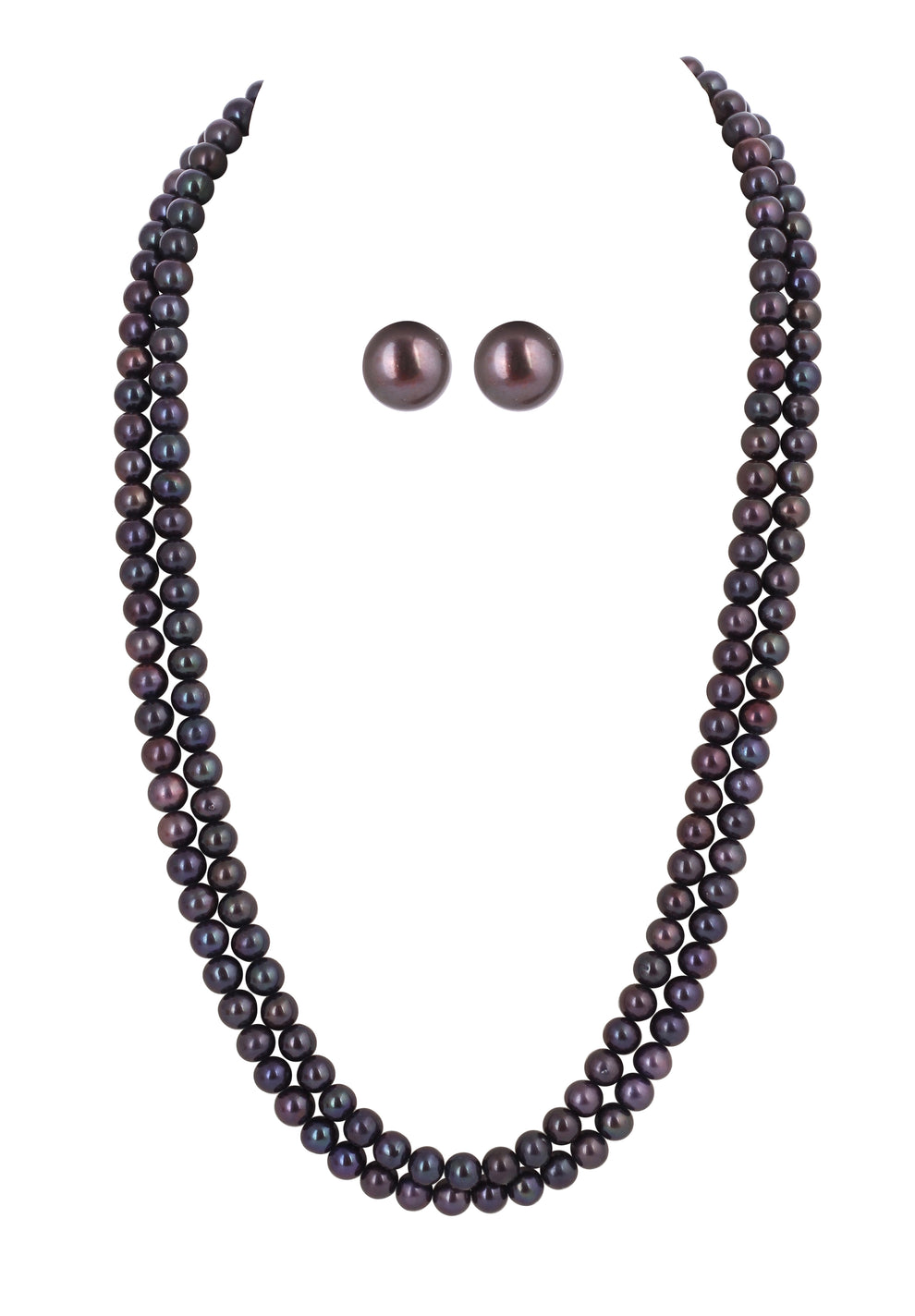 Real Natural Fresh Water Double Line Plain Black Pearl Mala Set With C ...