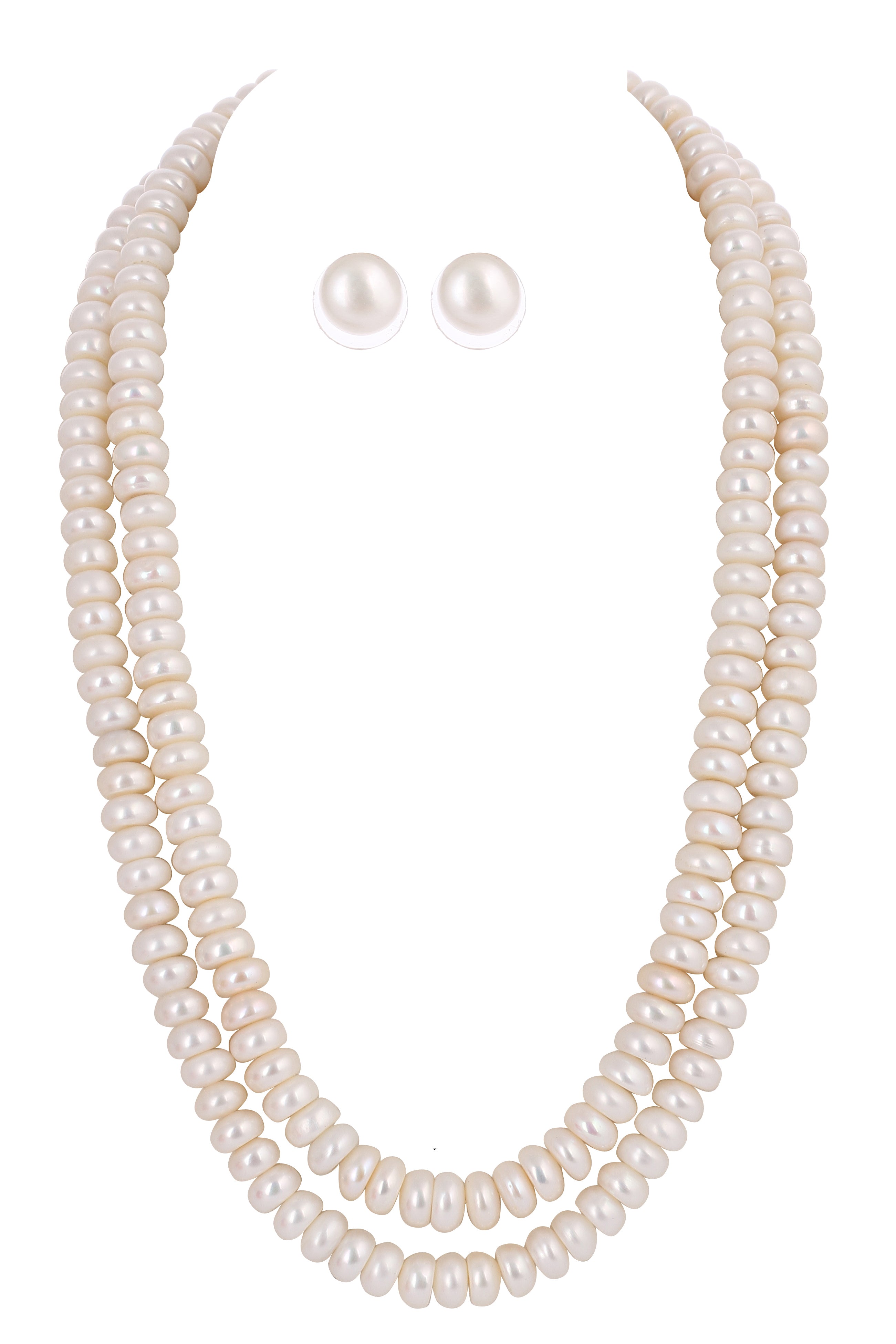 Real Natural Fresh Water Double Line Plain 10 MM Pearl Mala Set With Certificate(D.No NPS322)