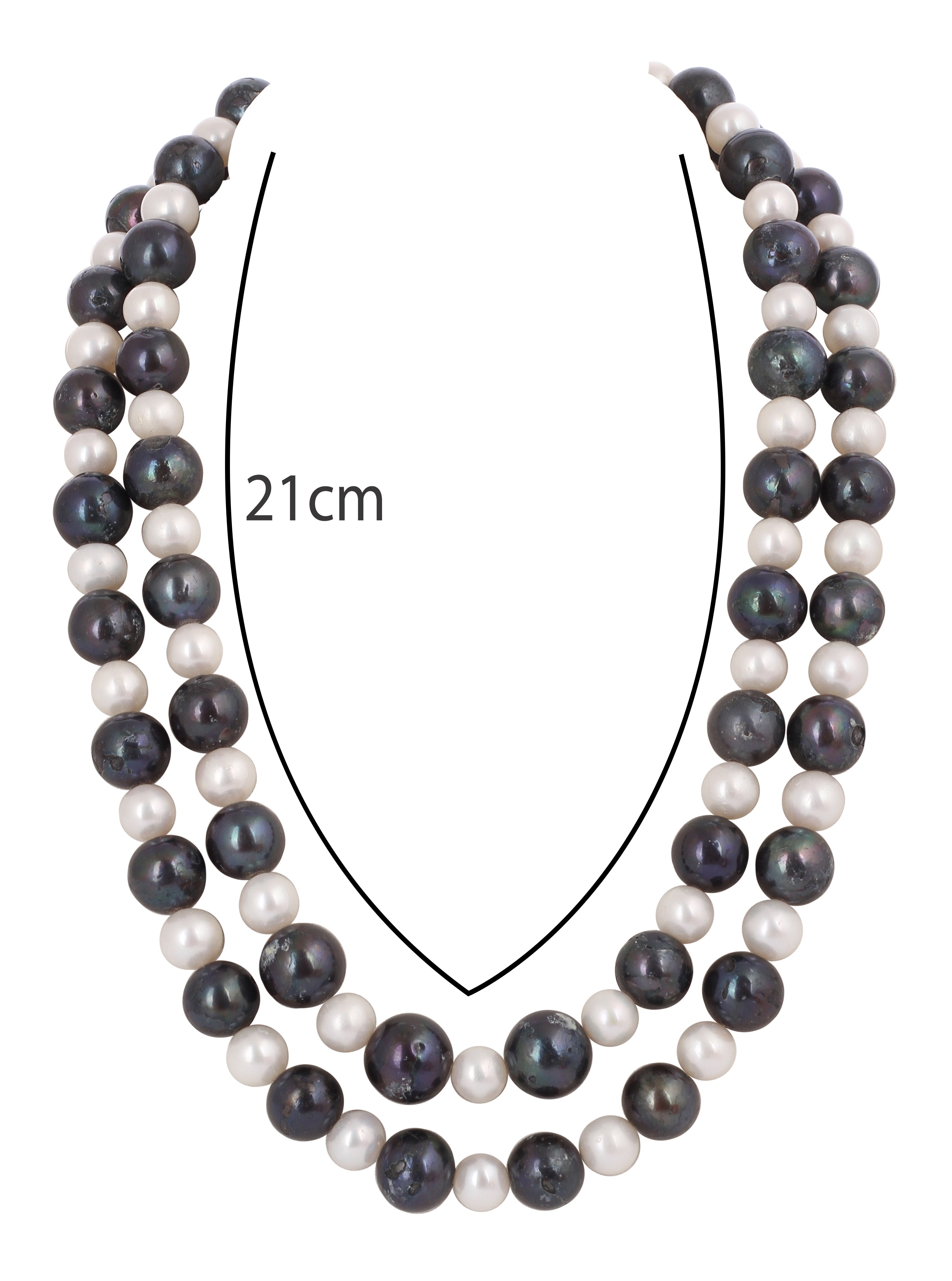 Real Natural Fresh Water Plain Black N White Round Pearl Mala Set With Certificate(D.No NPS333)
