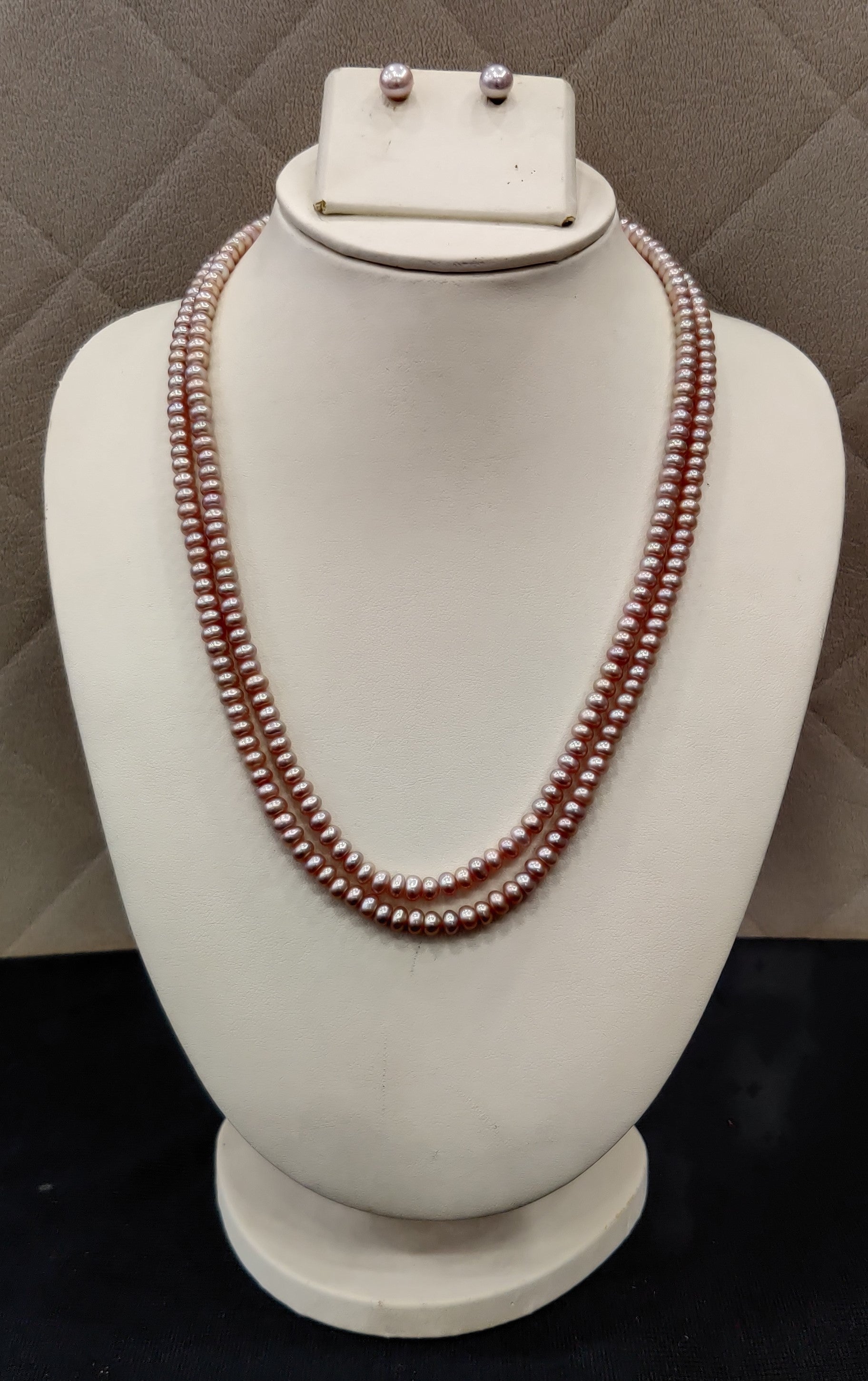 Authentic Real Natural Fresh Water Double Line Pearls Mala Set 3 MM With Certificate(D.No NPS342)