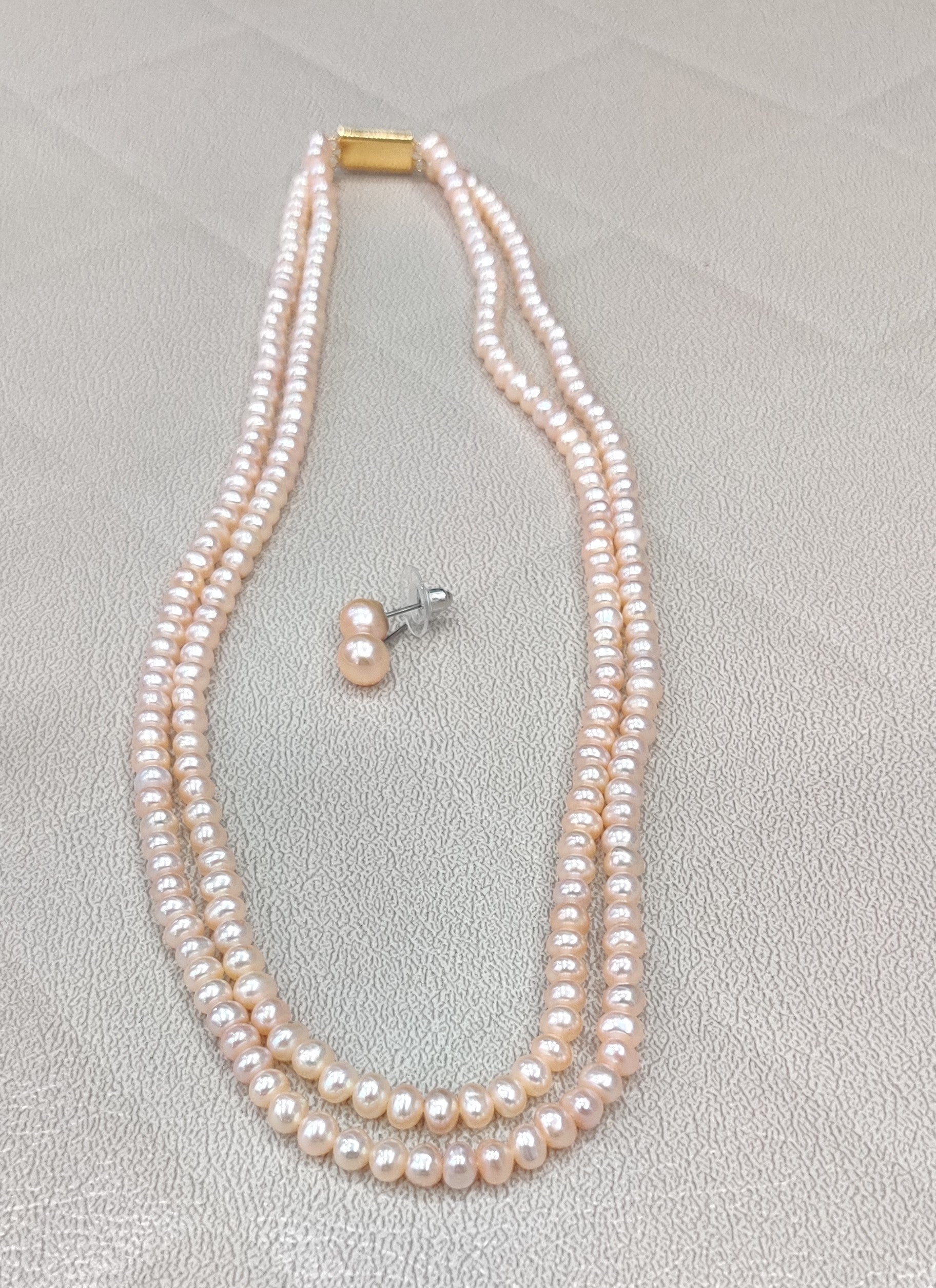 Authentic Real Natural Fresh Water Double Line Pearls Mala Set 3 MM With Certificate(D.No NPS345)