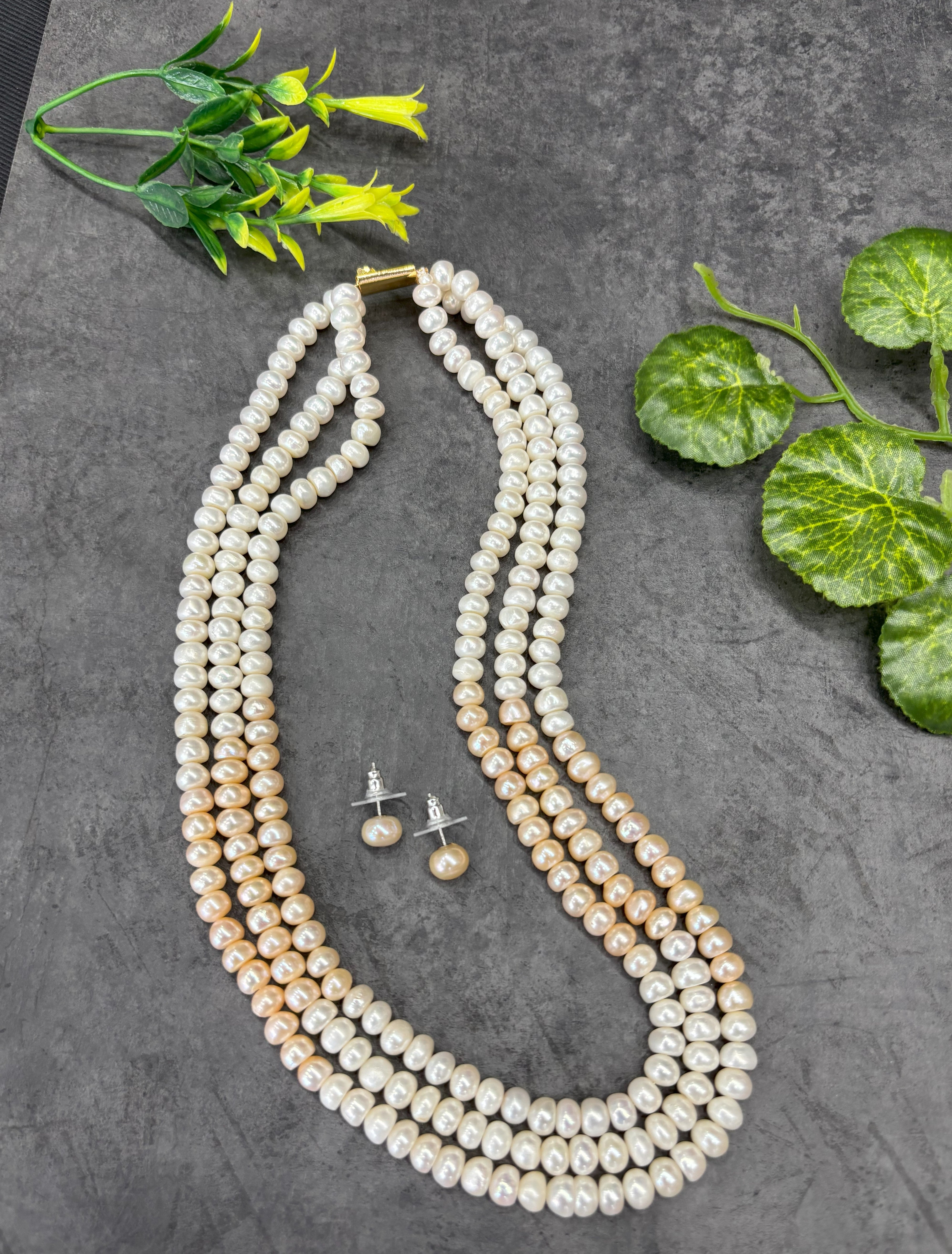 Authentic Real Natural Fresh Water Triple Line Pearls Mala Set 6 MM With Certificate(D.No NPS349)