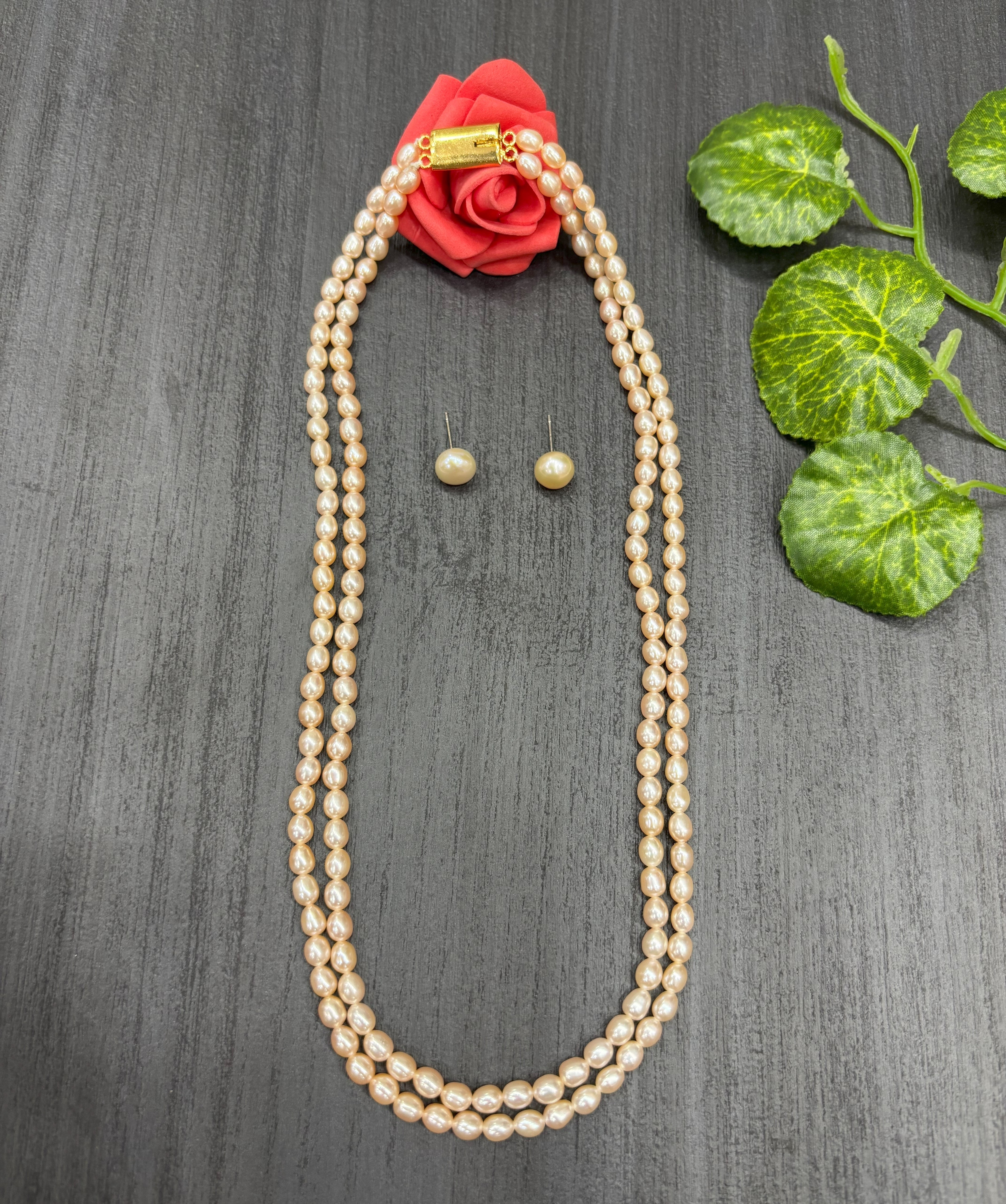 Authentic Real Natural Fresh Water Double Line Pearls Mala Set 3 To 4 MM With Certificate(D.No NPS351)