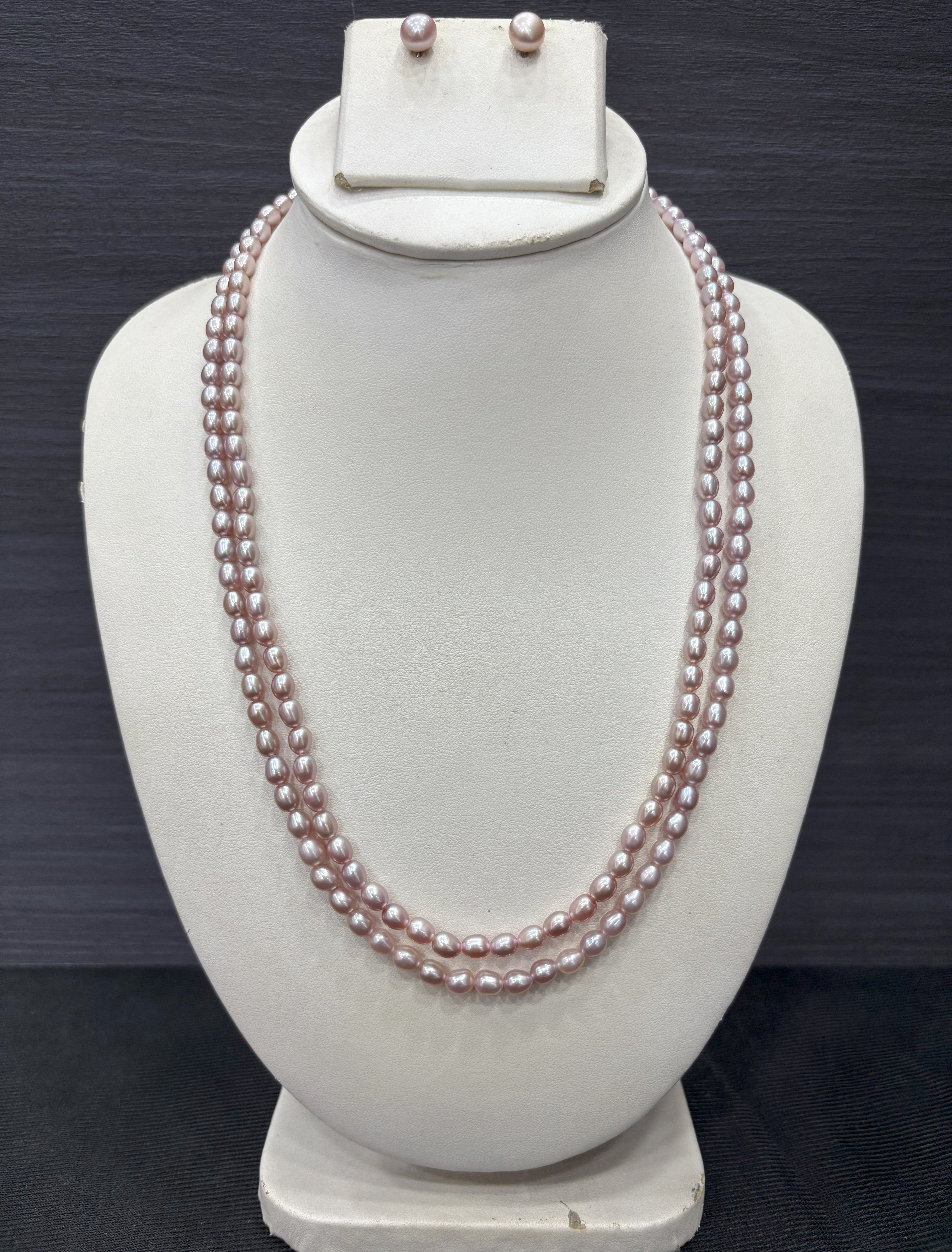 Buy Real Pearl Mala Necklace with earrings online – displayed on white bust
