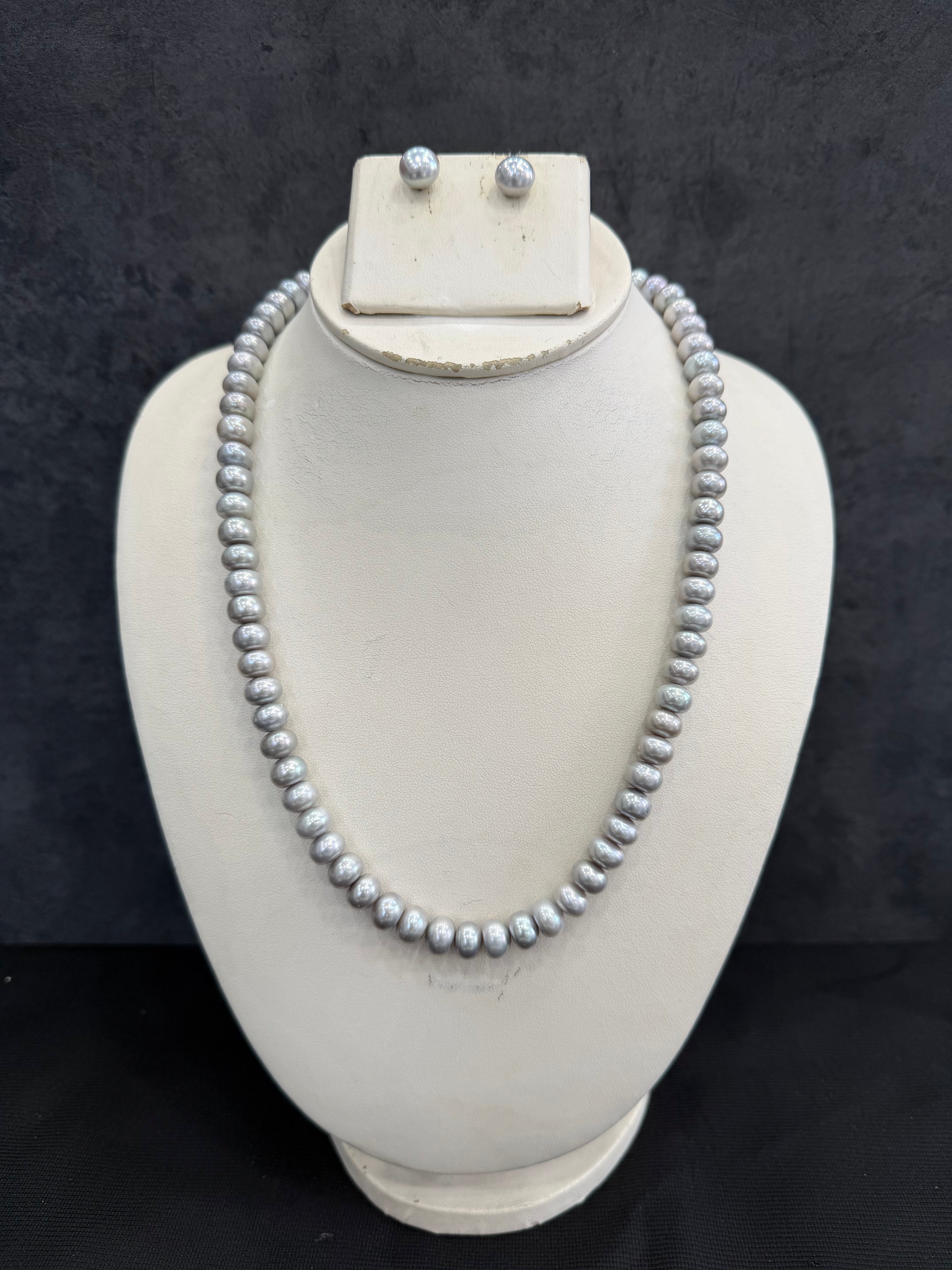 Authentic Real Natural Fresh Water Single Line Pearls Mala Set 7 To 8 MM With Certificate(D.No NPS356)