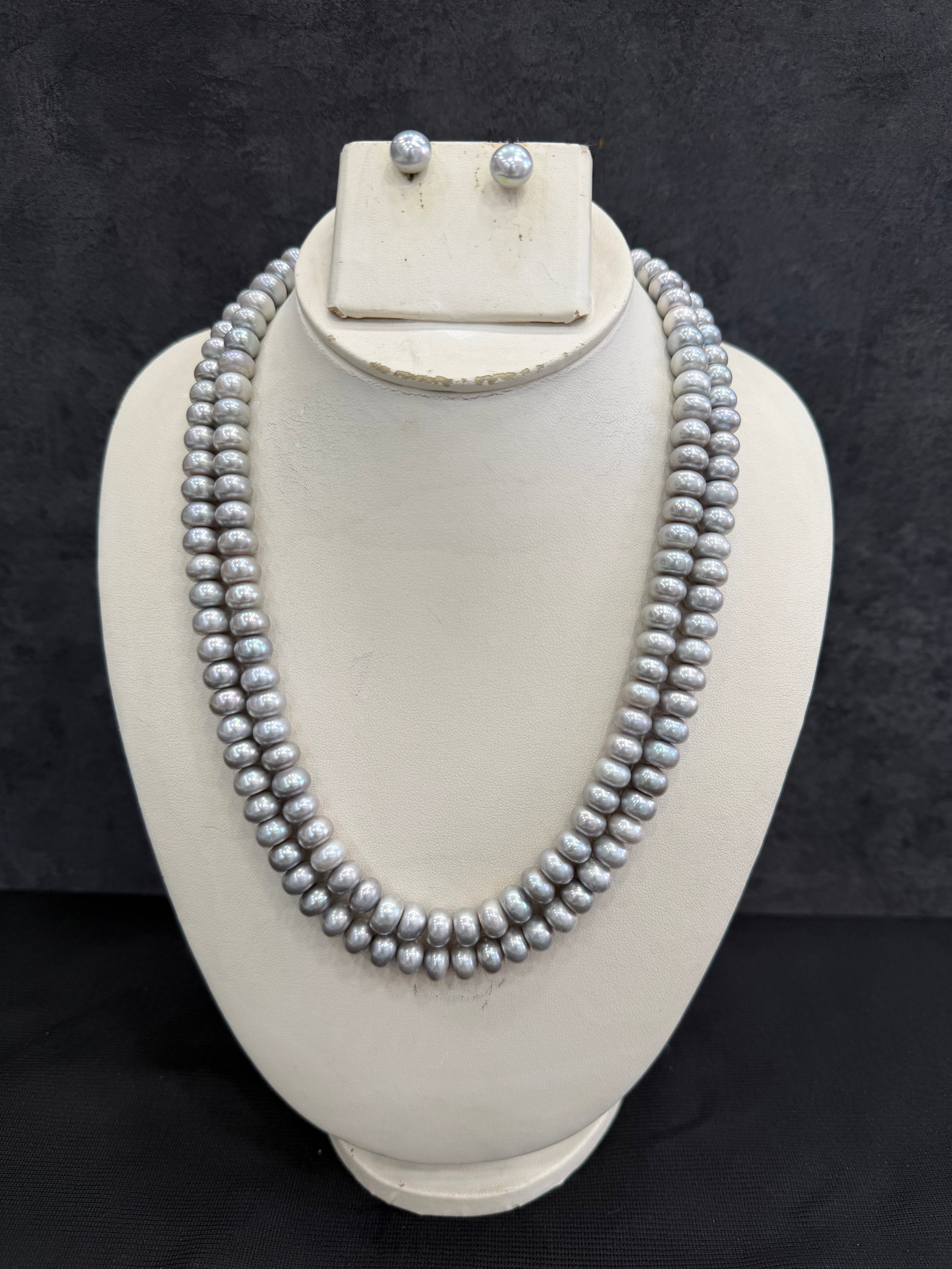 Authentic Real Natural Fresh Water Double Line Pearls Mala Set 7 To 8 MM With Certificate(D.No NPS357)