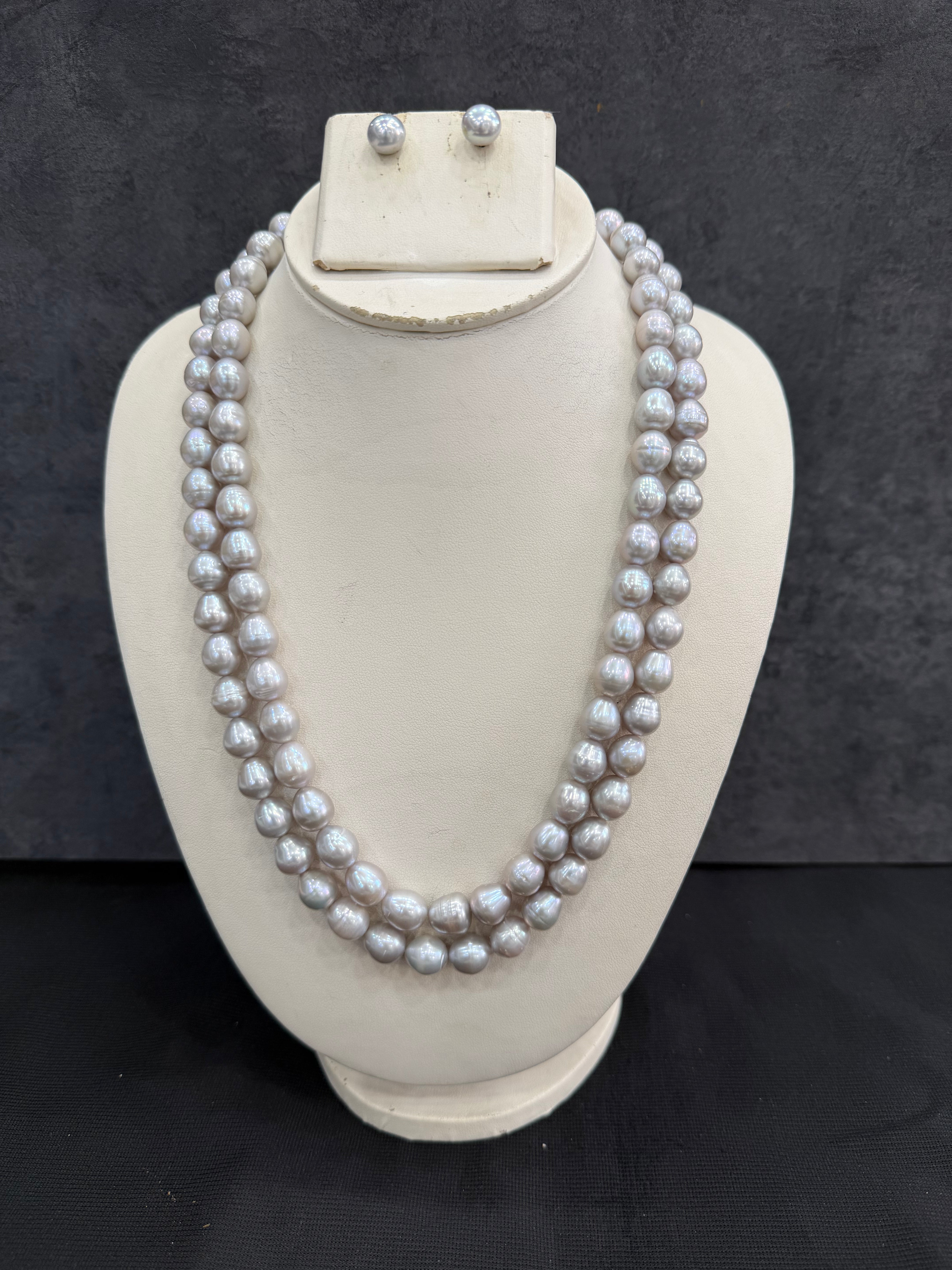 Authentic Real Natural Fresh Water Double Line Pearls Mala Set 7 To 8 MM With Certificate(D.No NPS359)