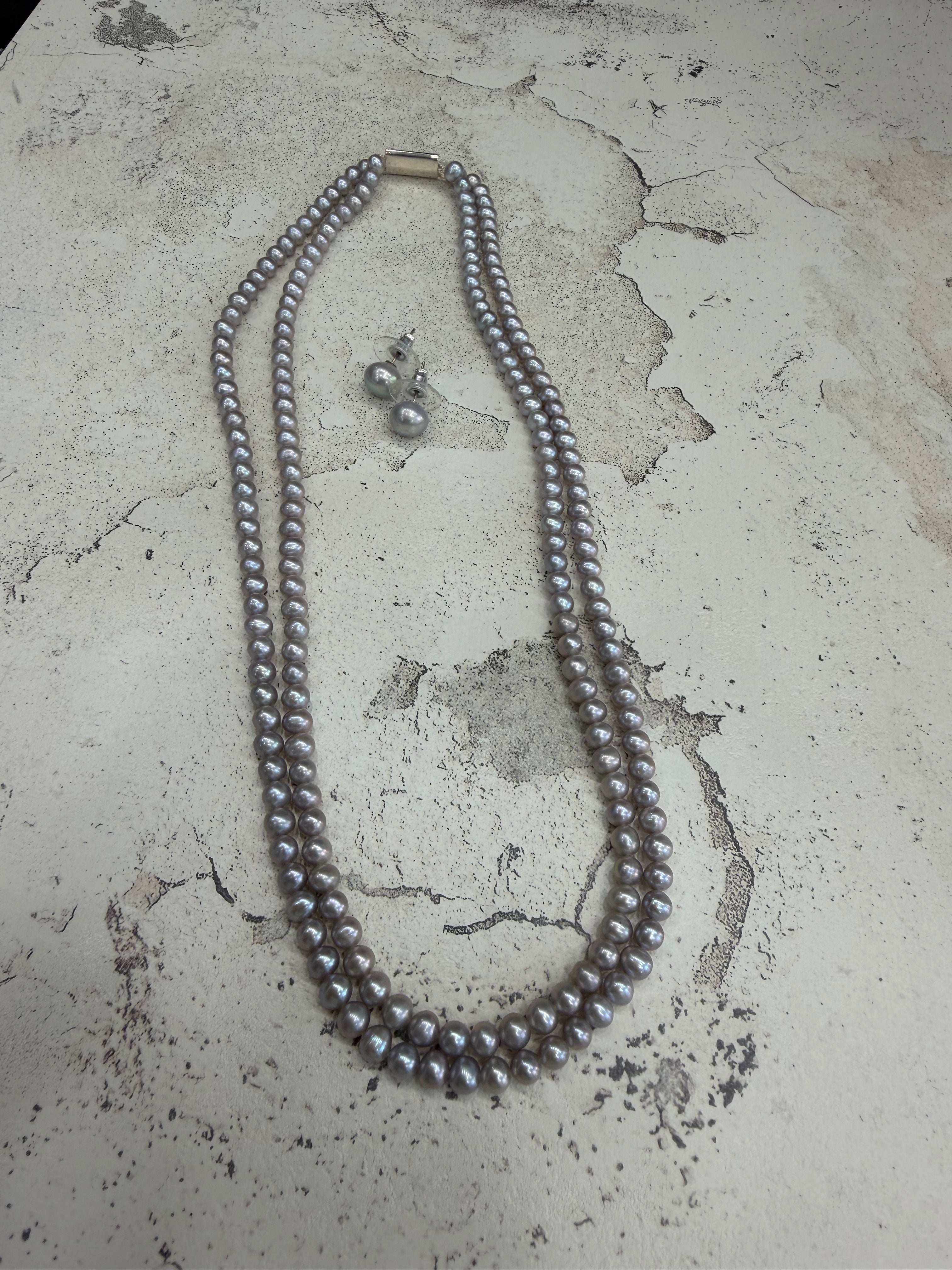 Authentic Real Natural Fresh Water Double Line Pearls Mala Set 4 MM With Certificate(D.No NPS361)
