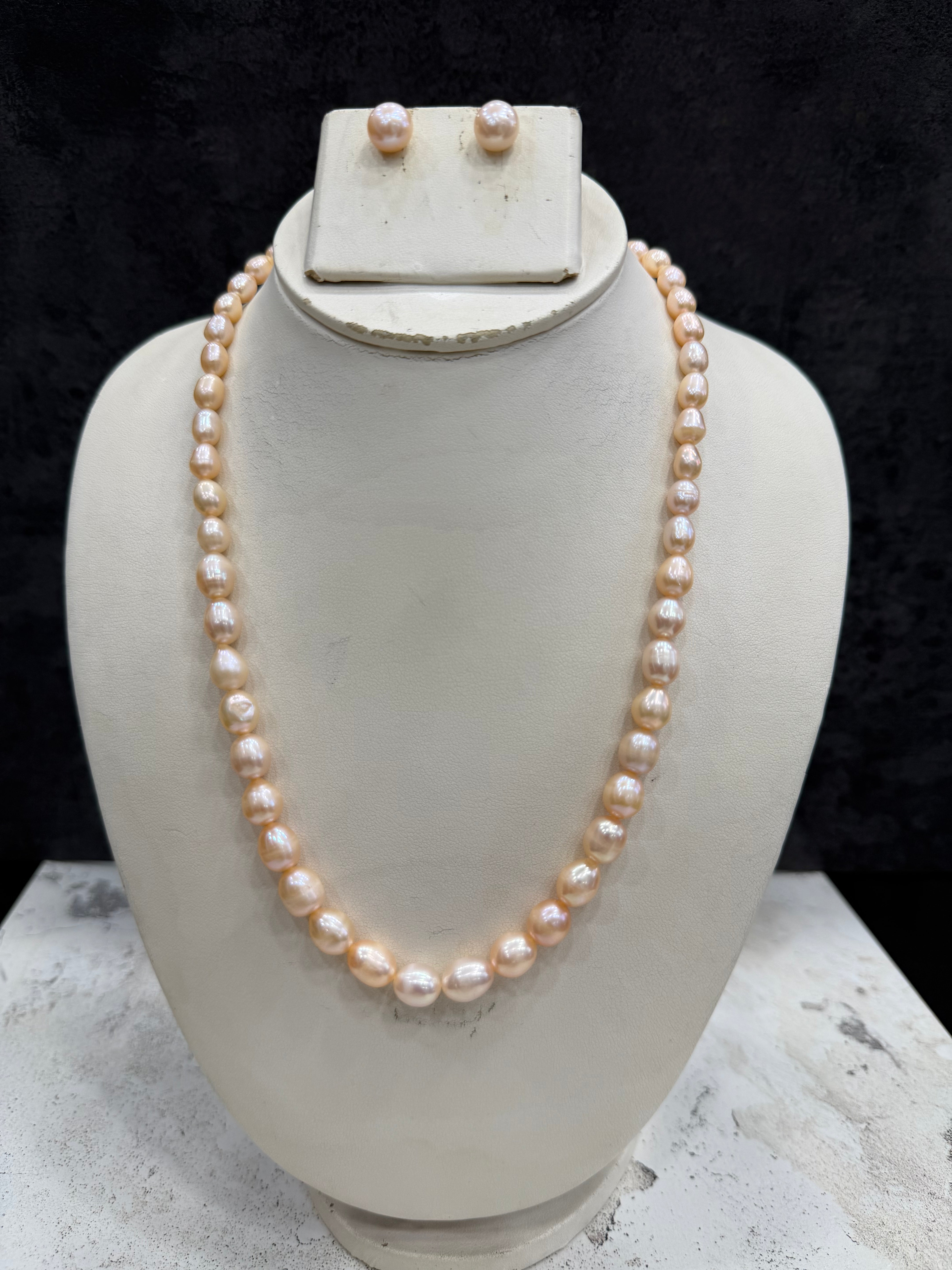 Authentic Real Natural Fresh Water Single Line Graduation Pearls Mala Set With Certificate(D.No NPS368)