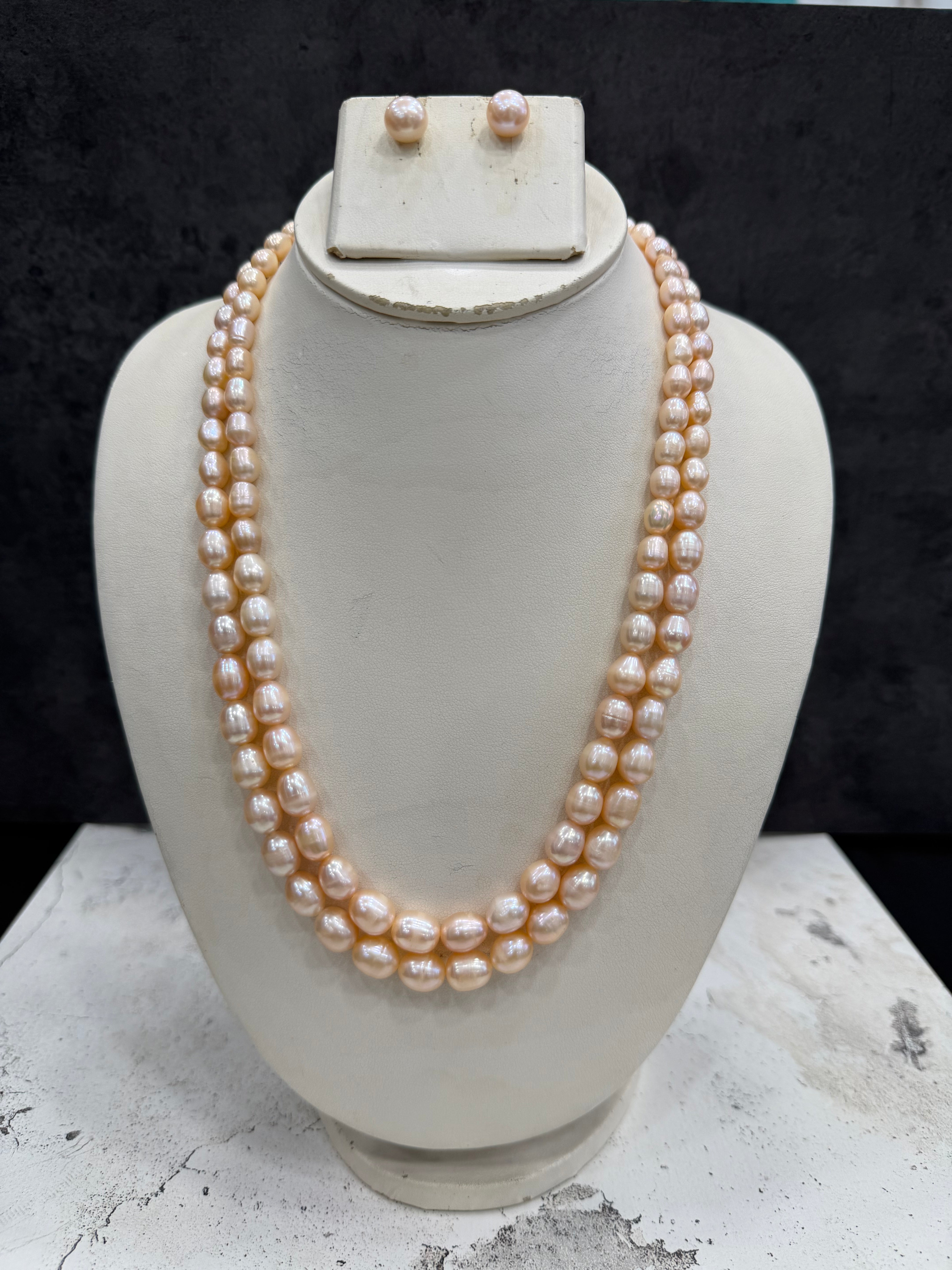 Authentic Real Natural Fresh Water Double Line Graduation Pearls Mala Set With Certificate(D.No NPS369)