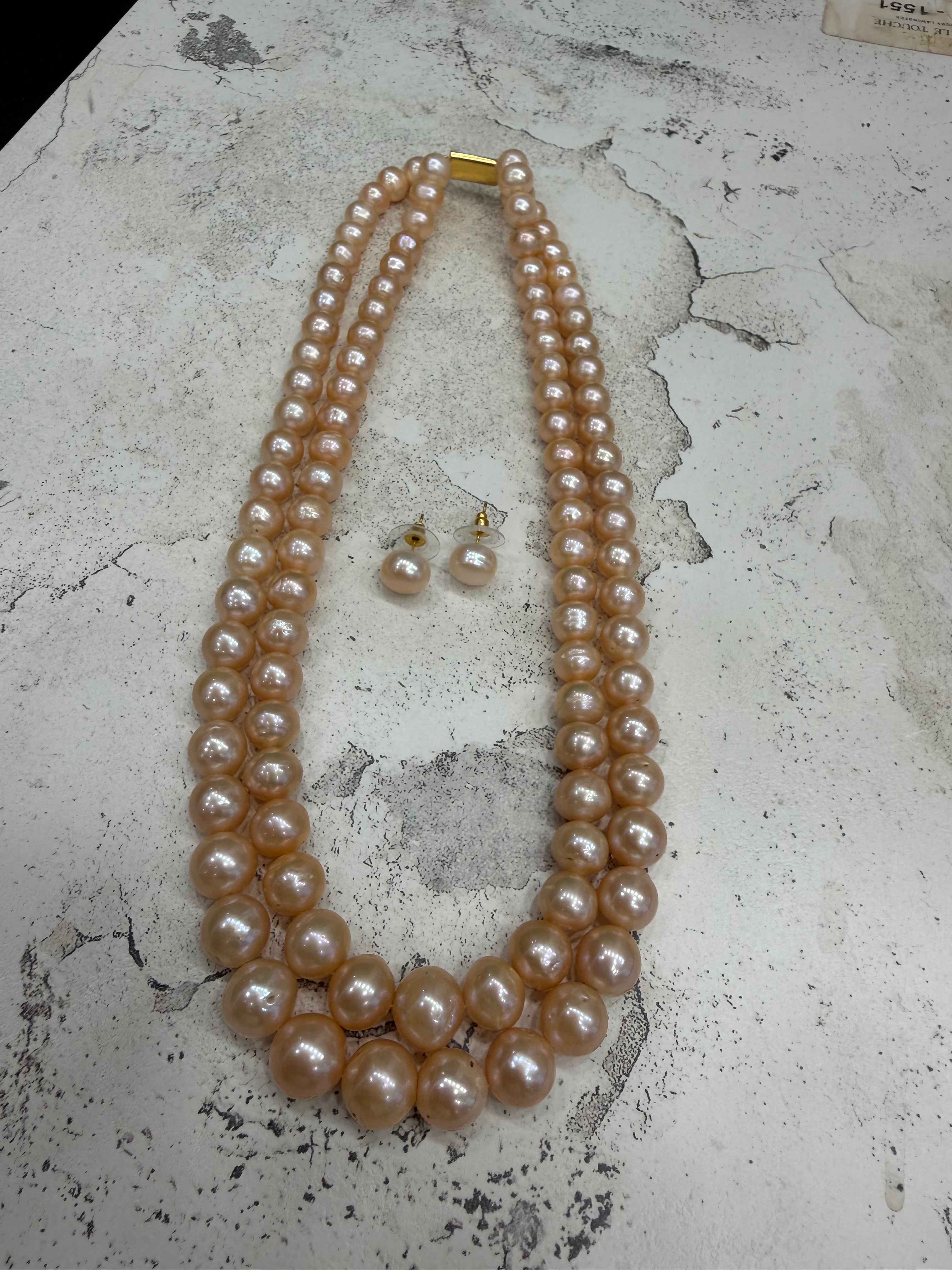 Authentic Real Natural Fresh Water Double Line Graduation Pearls Mala Set With Certificate(D.No NPS372)