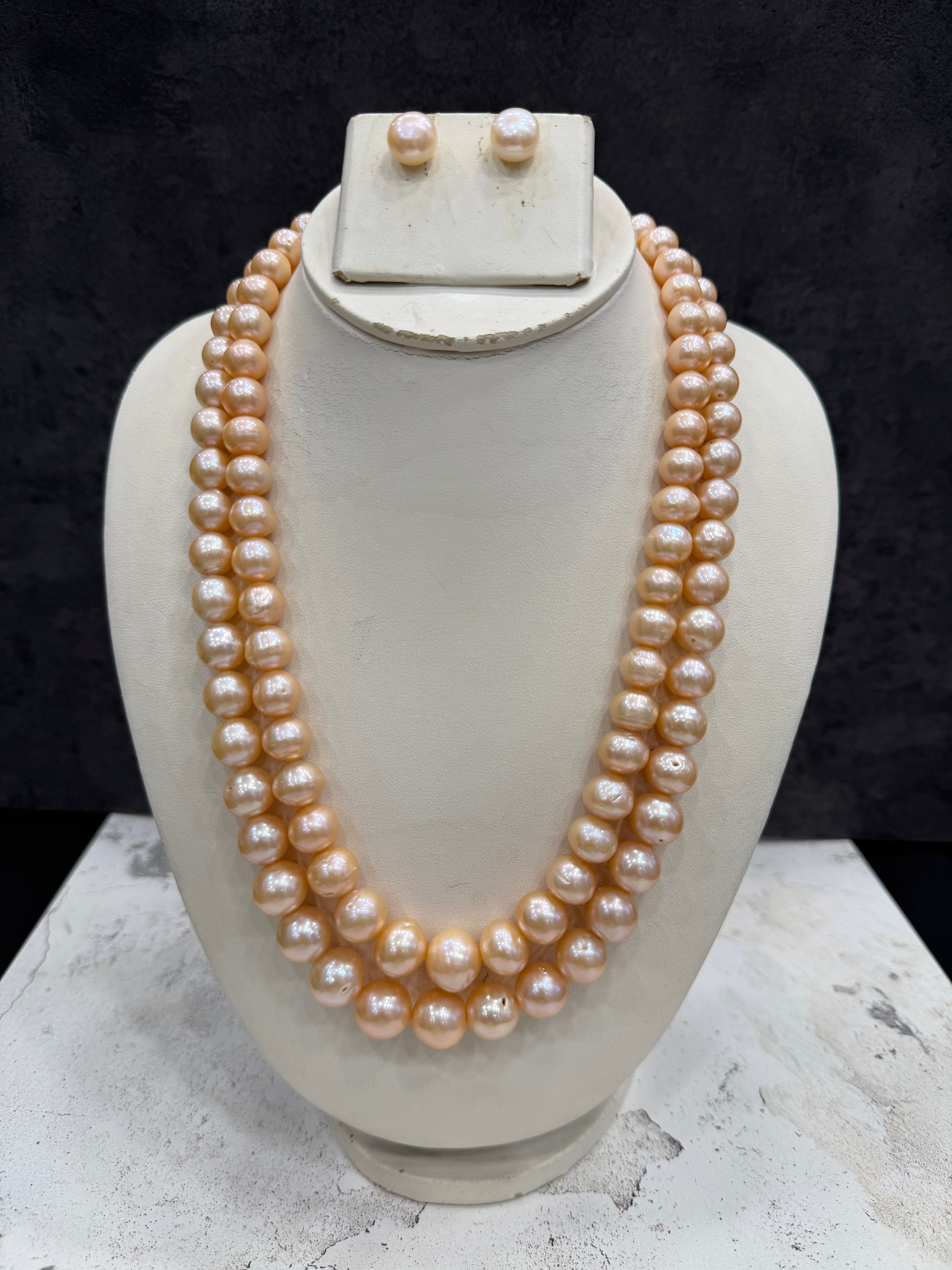 Authentic Real Natural Fresh Water Double Line Graduation Pearls Mala Set With Certificate(D.No NPS372)